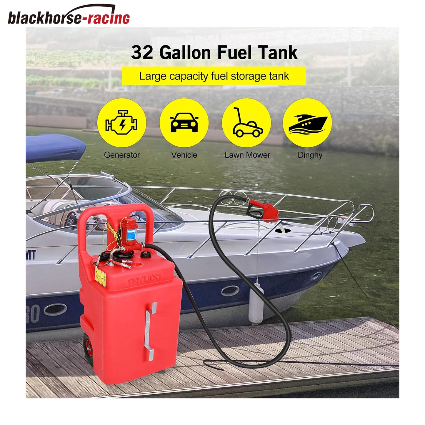 asoline Diesel Fuel Caddy Tank 32 Gallon, Portable Fuel Transfer Tank for Diesel & Gasoline with 12V 10GPM Electric Transfer Pump, Auto Fueling Nozzle, 13ft Hose, Sturdy Wheels