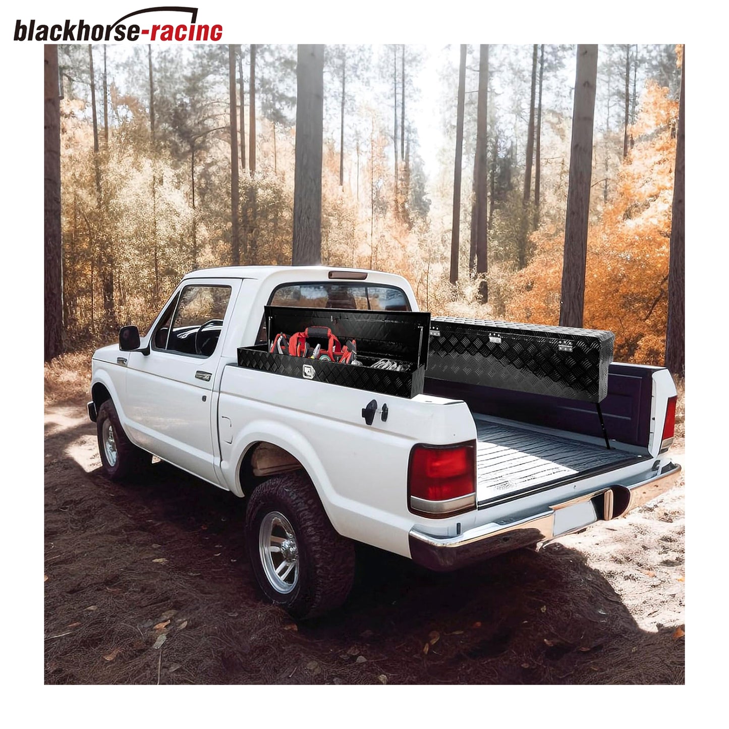 48 Inch Side Mount Truck Box Aluminum Storage Tool Box,48 x 8 x 12.5 inch Toolbox Organizer w/Lock and Keys For Pickup,Truck Bed, RV,Heavy Duty Waterproof job box - Black