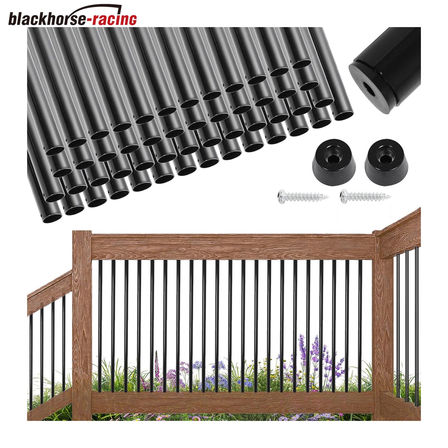 51 Pack 36 Inch Aluminum Deck Balusters 3/4" Diameter Hollow Round Balusters for Deck Railing Deck Spindles with Screws for Railing Fencing Balusters Staircase Spindles with Connectors
