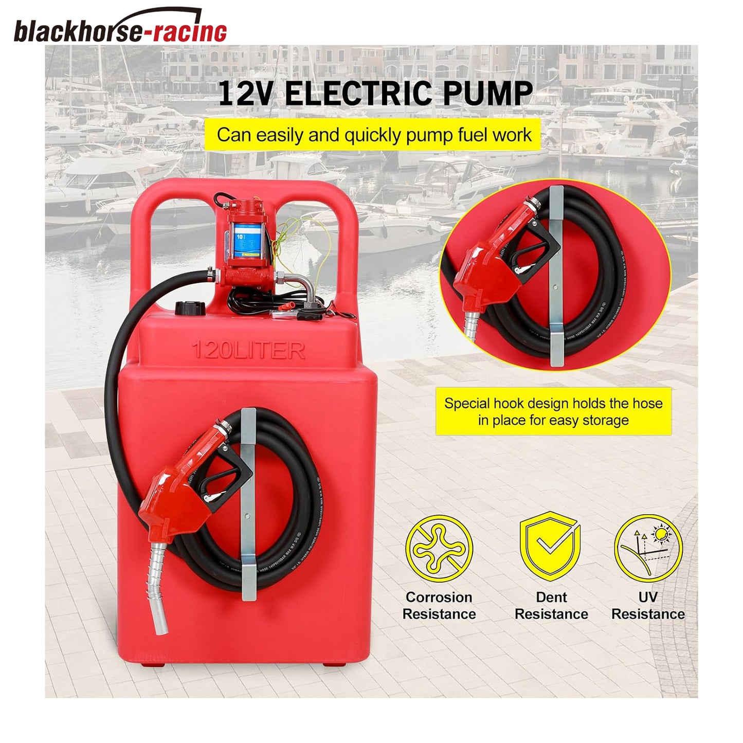 asoline Diesel Fuel Caddy Tank 32 Gallon, Portable Fuel Transfer Tank for Diesel & Gasoline with 12V 10GPM Electric Transfer Pump, Auto Fueling Nozzle, 13ft Hose, Sturdy Wheels
