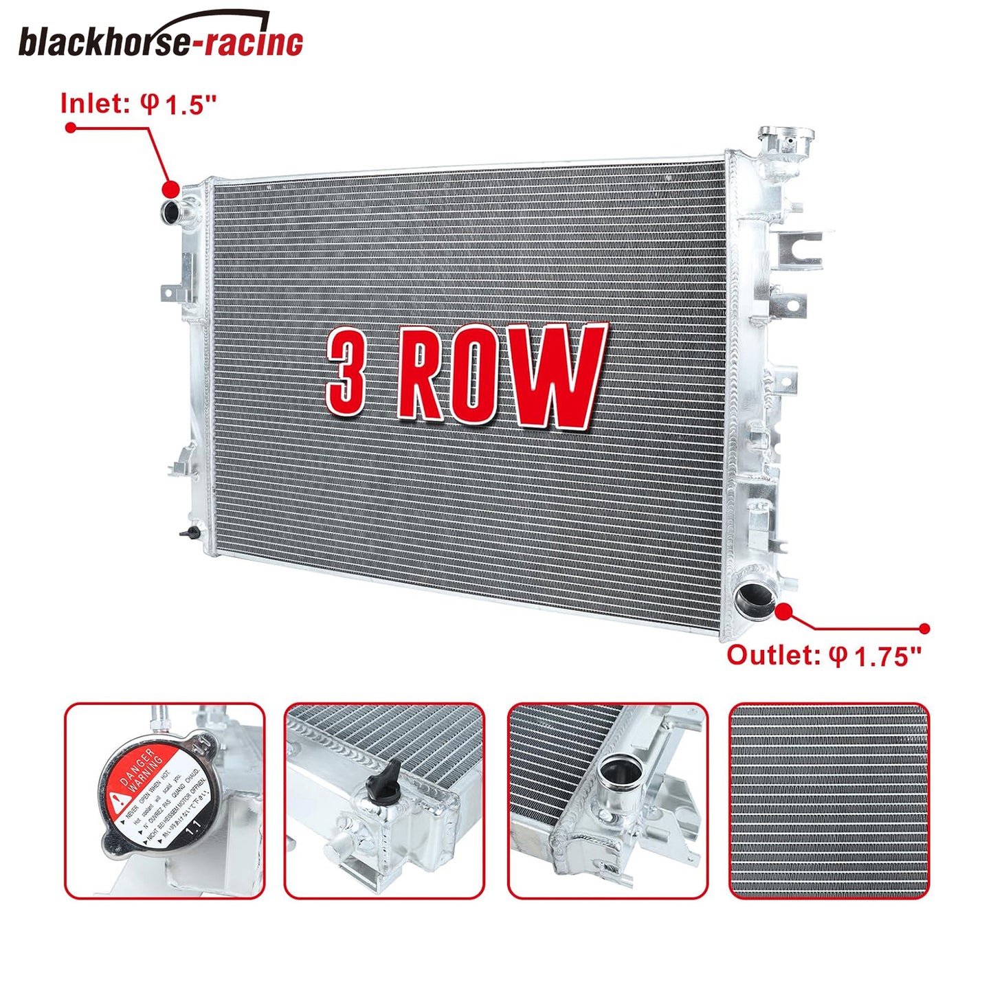 3 Row Full AA5052 Aluminum Radiator Compatible with 2009-2021 Dodge Ram 1500 2500 3500 4000 V6 V8 Pickup AT/MT