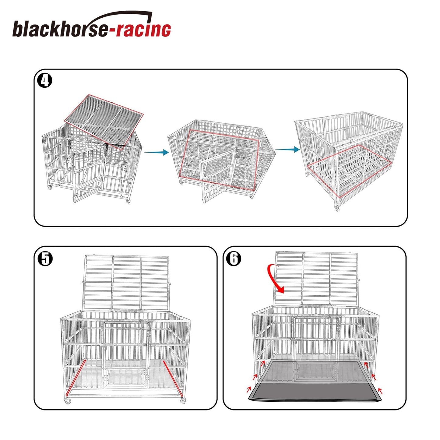 42" Heavy Duty Stainless Steel Dog Cage Kennel Crate and Playpen for Training Large Dog Indoor Outdoor with Double Doors & Locks Design Included Lockable Wheels Removable Tray No Screw