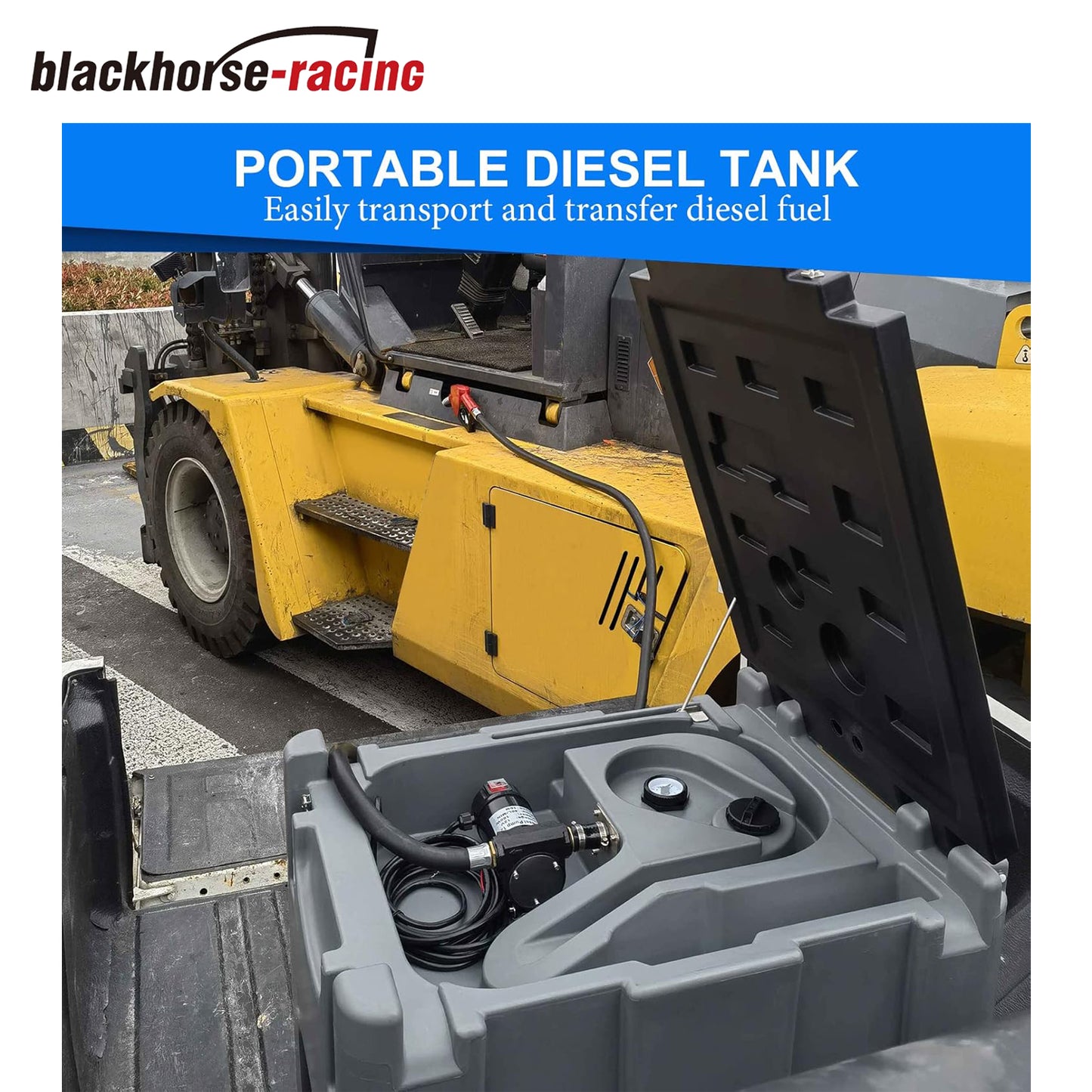 55 Gallon Portable Diesel Tank with 12V 10 GPM Electric Transfer Pump, 13 FT Electric Wire and Lockable Cover for Easy Fuel Transportation