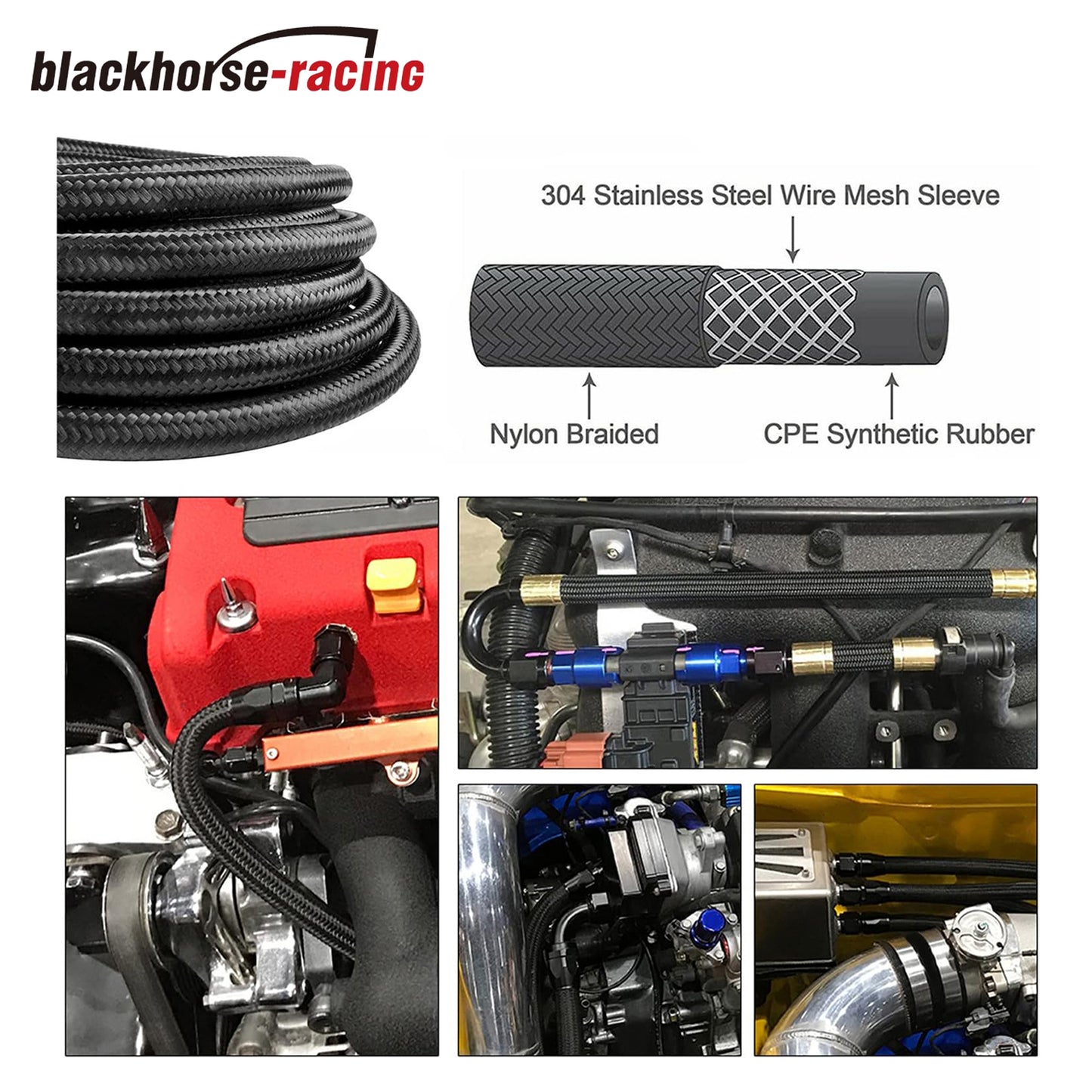 6AN 20Feet Stainless Steel Nylon Braided Fuel Line Hose Oil Gas Hose Oil Line Hose Black