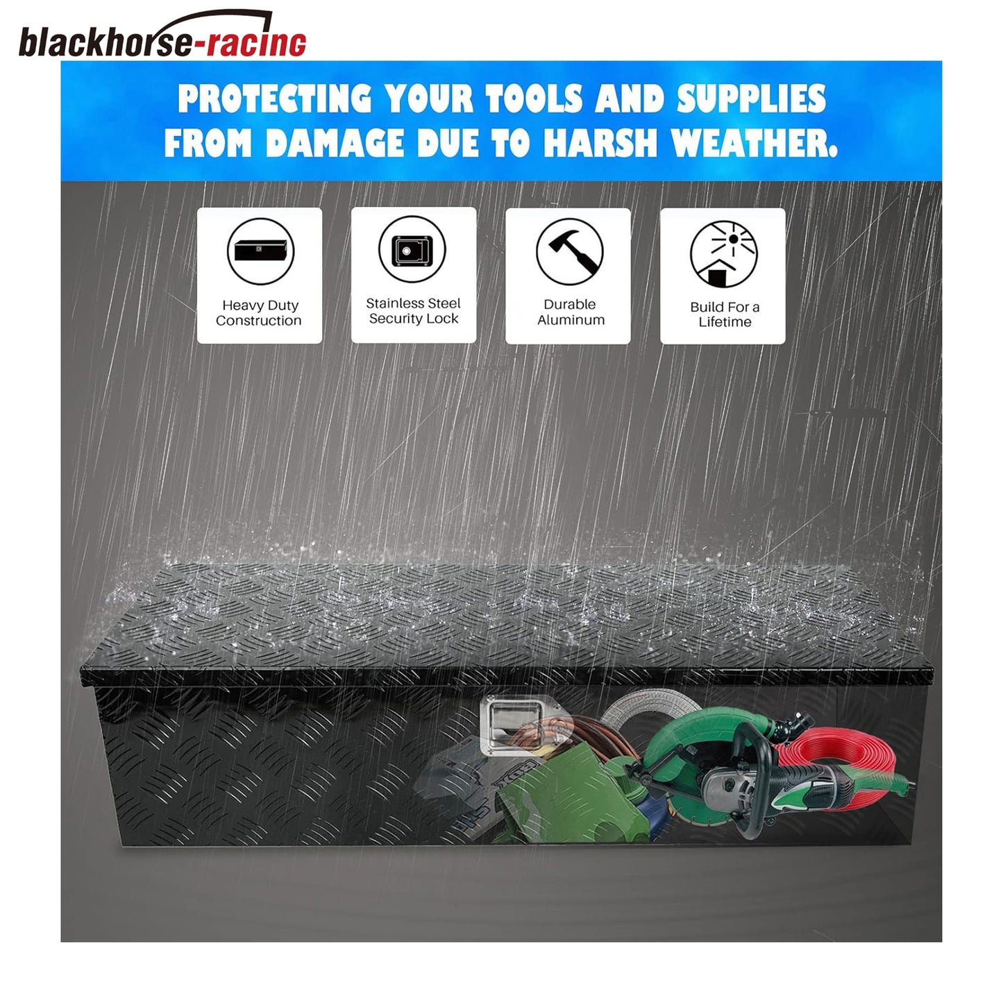 48"(L) x 15"(W) x 15"(H) Pickup Truck Trunk Bed Tool Box Trailer Storage Chrome Aluminum Lock Black Surface