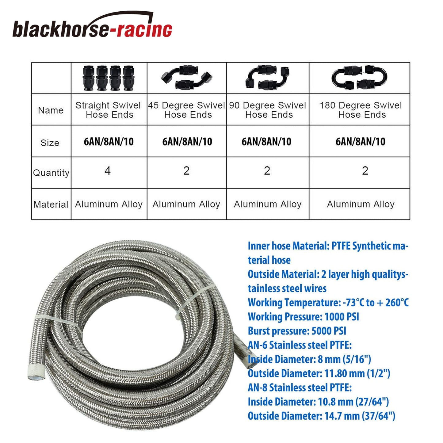 10AN 20FT Fuel Line Hose Kit,E85 Nylon Braided Fuel Hose 20FT with 10PCS Swivel Fuel Hose Fitting Adapter Kit - Silver