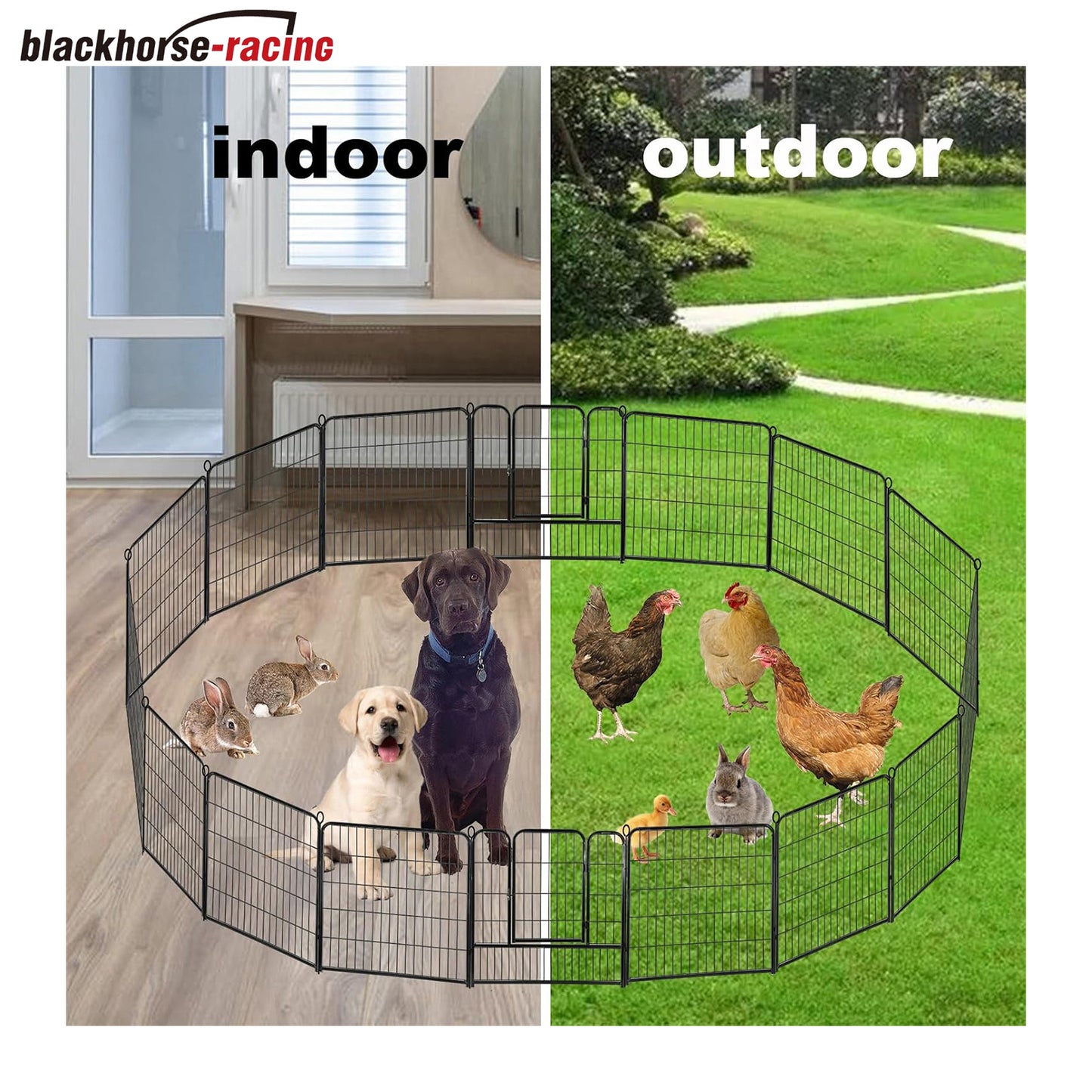 Foldable Metal Dog Playpen Outdoor,16 Panel 32 inches Height Exercise Pen Indoor Pet Fence Barrier Kennel for Small/Medium/Large Dogs Cats Rabbits