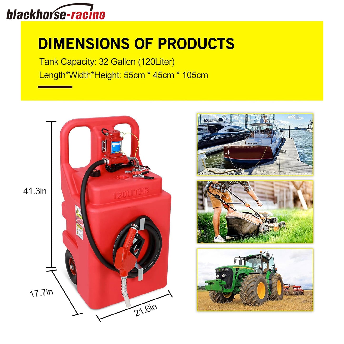 asoline Diesel Fuel Caddy Tank 32 Gallon, Portable Fuel Transfer Tank for Diesel & Gasoline with 12V 10GPM Electric Transfer Pump, Auto Fueling Nozzle, 13ft Hose, Sturdy Wheels