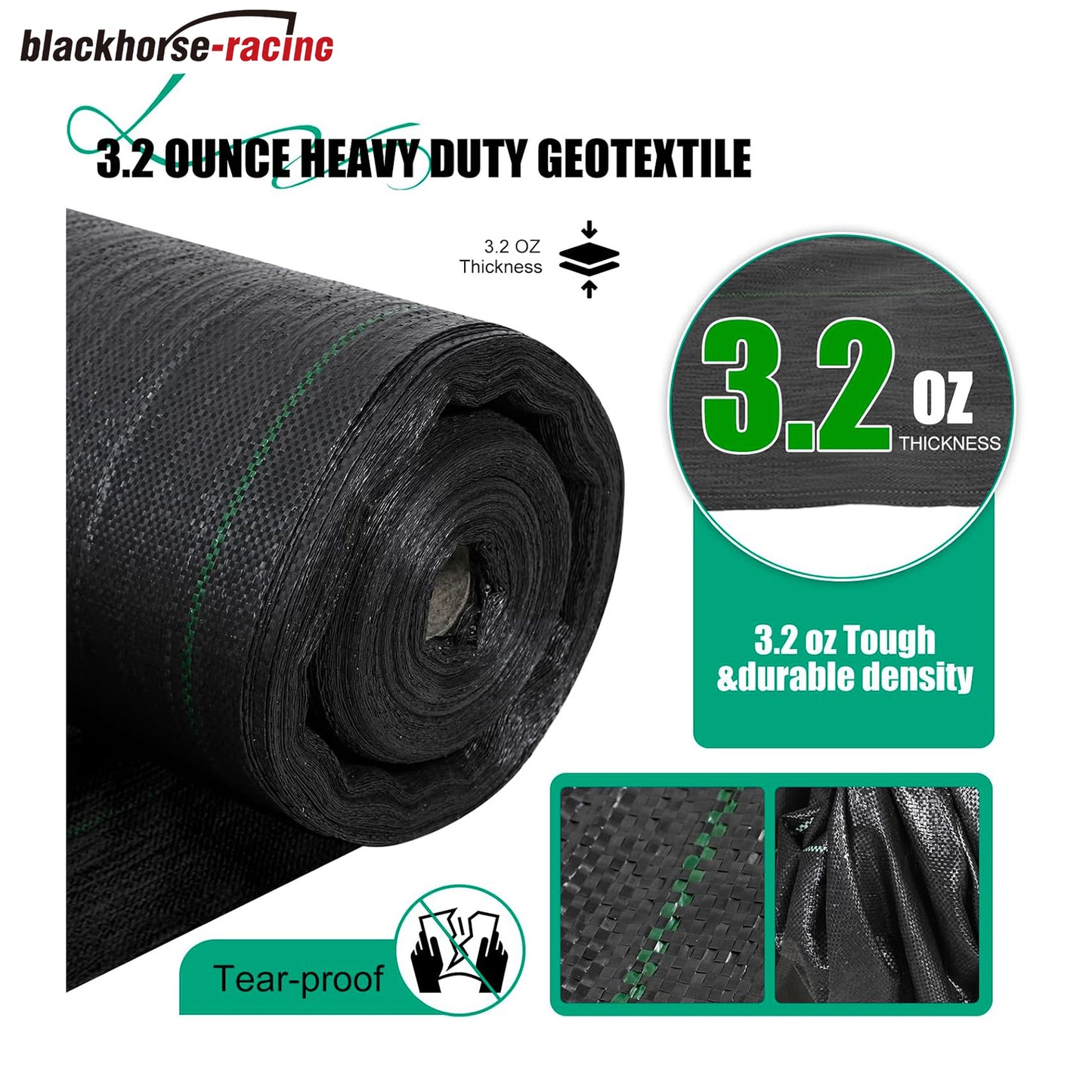 6ft x300ft Black Weed Barrier Landscape Fabric Heavy Duty 3.2OZ French Drain Fabric Ground Cover Weed Cloth for Erosion Control,Outdoor Gardening Weed Control Mat