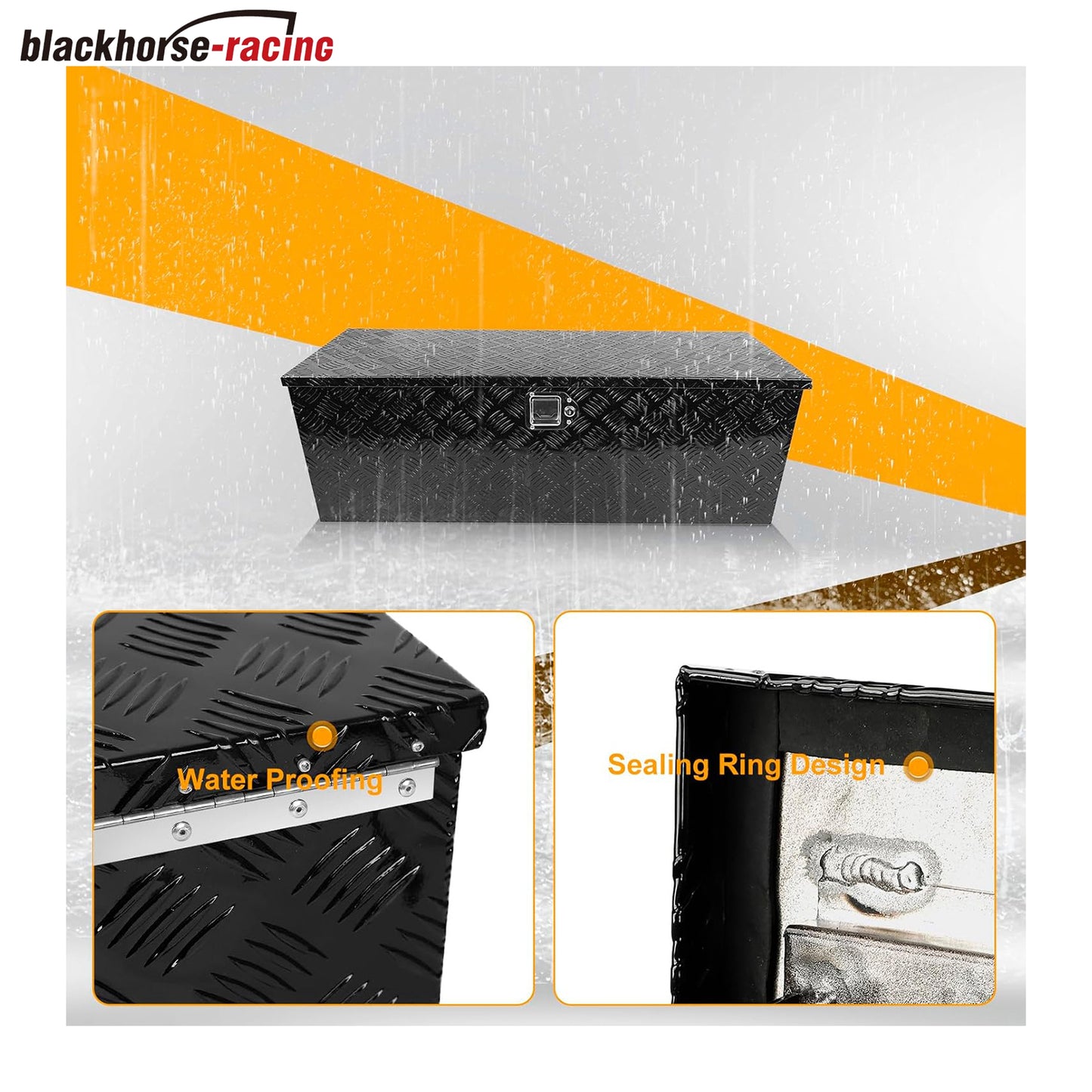 Black 44 Inch Truck Chest Tool box Heavy Duty Aluminum Stripes Plated Pick Up Truck Bed Box Waterproof RV Trailer Toolbox Storage with Side Handle and Lock Keys –44"x15"x15"