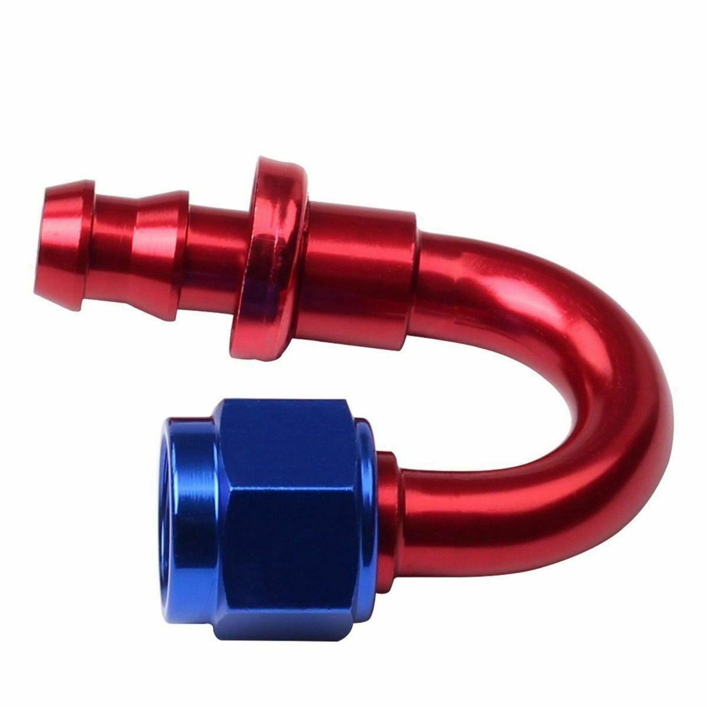 2PC Red & Blue 180 Degree Aluminum Push on Oil Fuel Line Hose End Fittings AN6 - www.blackhorse-racing.com