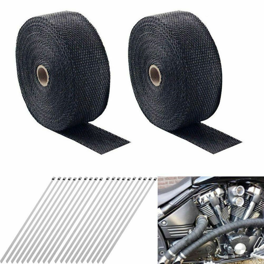 Black 2X 2'' 50Ft Roll Fiberglass Exhaust Header Pipe Heat Wrap Tape +