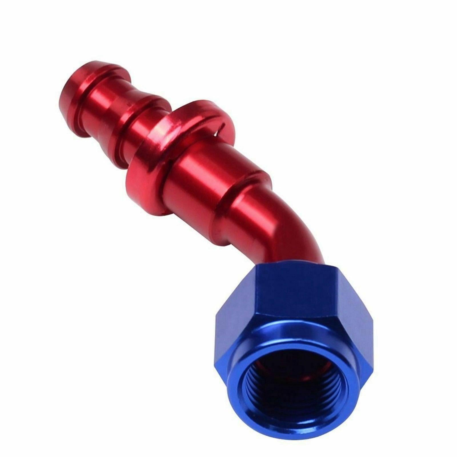 2PC Red & Blue 45 Degree Aluminum Push on Oil Fuel Line Hose End Fittings AN6 - www.blackhorse-racing.com