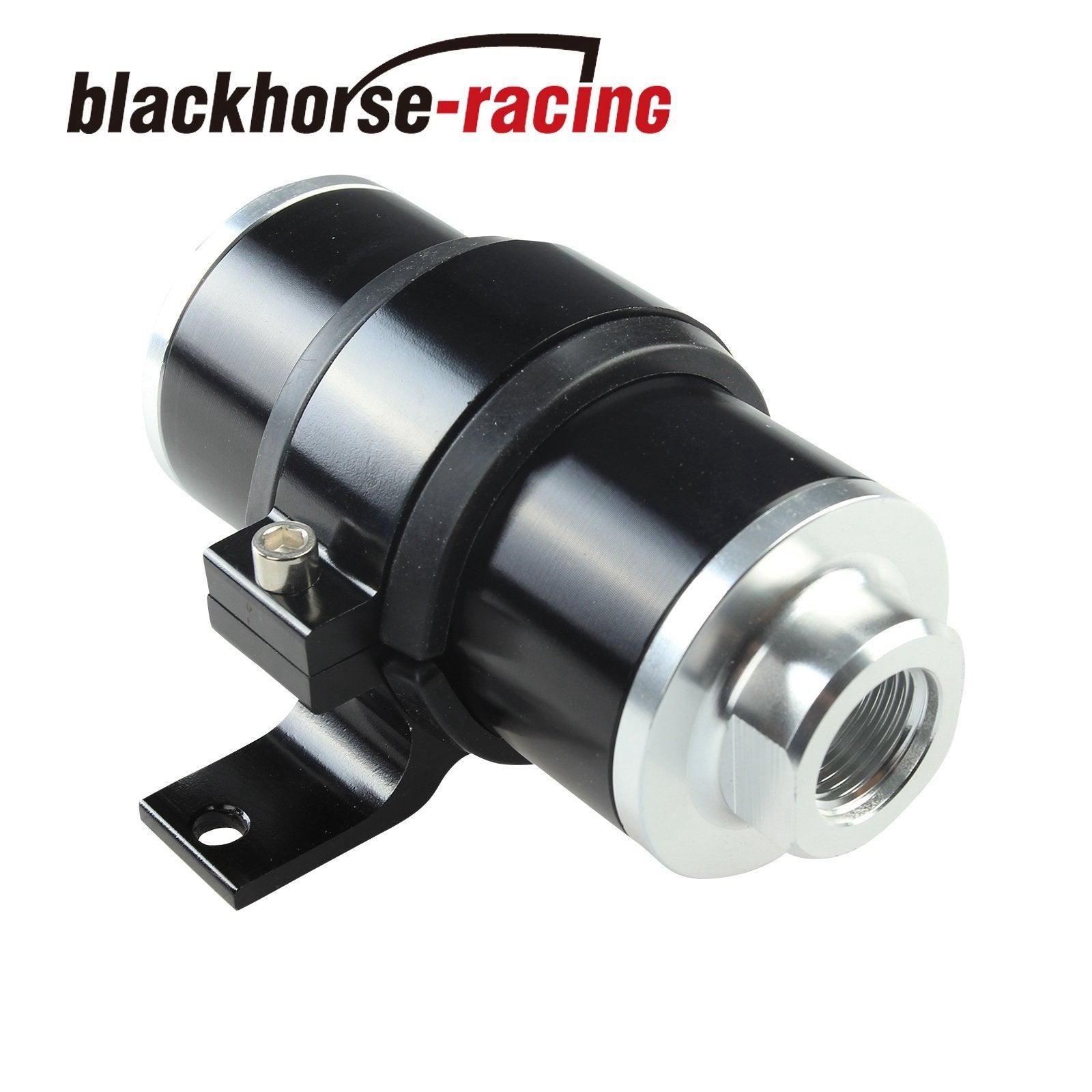 BLACK 30 MICRON BILLET ALUMINUM INLINE FUEL/PETROL FILTER+BRACKET AN6/AN8/AN10 - www.blackhorse-racing.com