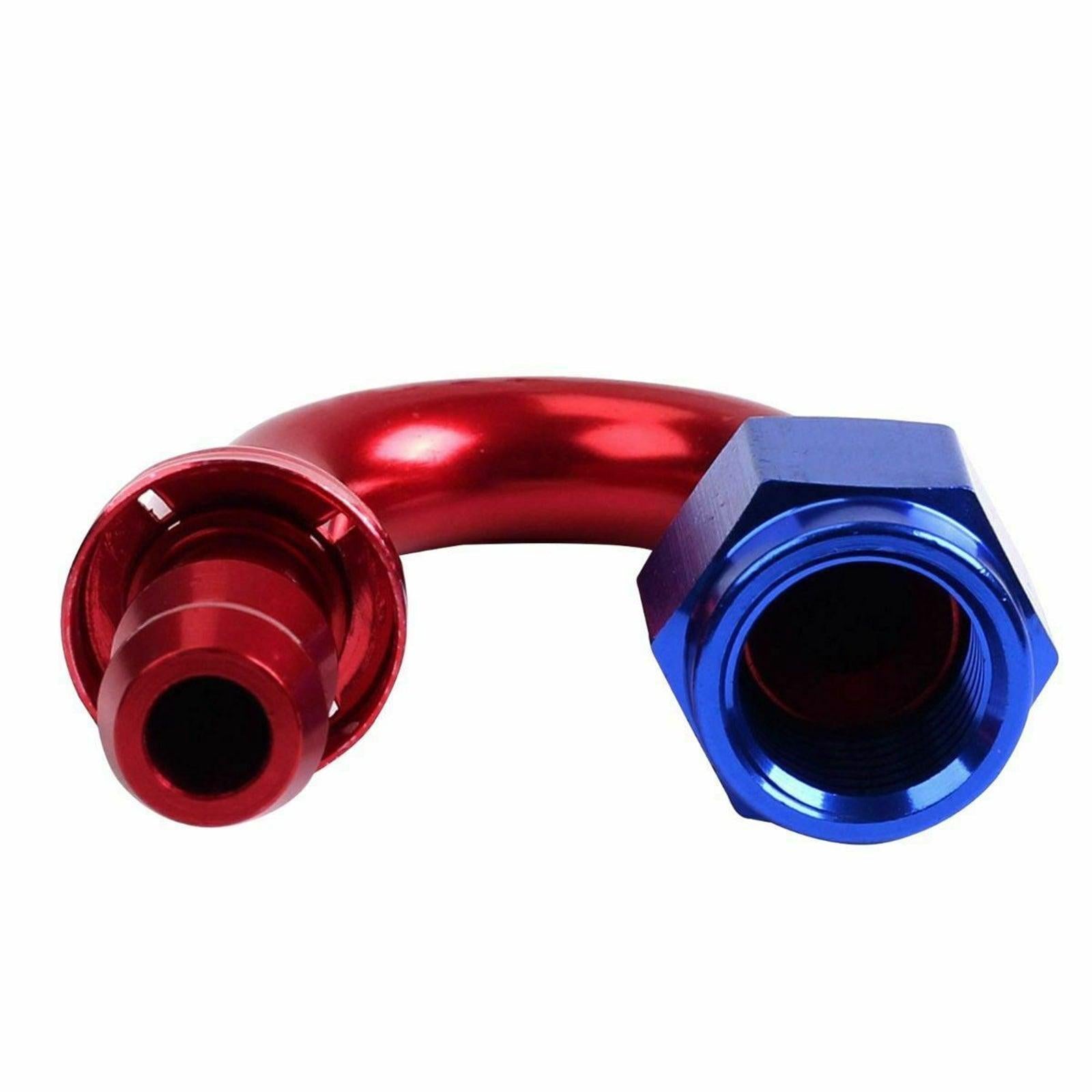 2PC Red & Blue 180 Degree Aluminum Push on Oil Fuel Line Hose End Fittings AN6 - www.blackhorse-racing.com