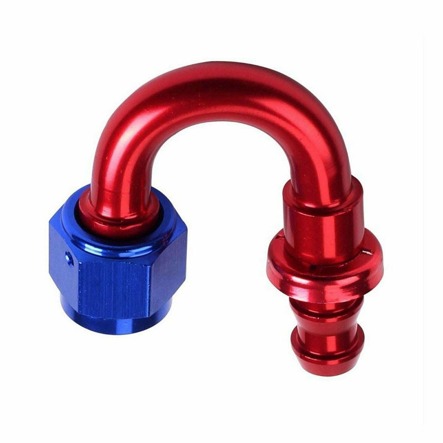 2PC Red & Blue 180 Degree Aluminum Push on Oil Fuel Line Hose End Fittings AN6 - www.blackhorse-racing.com