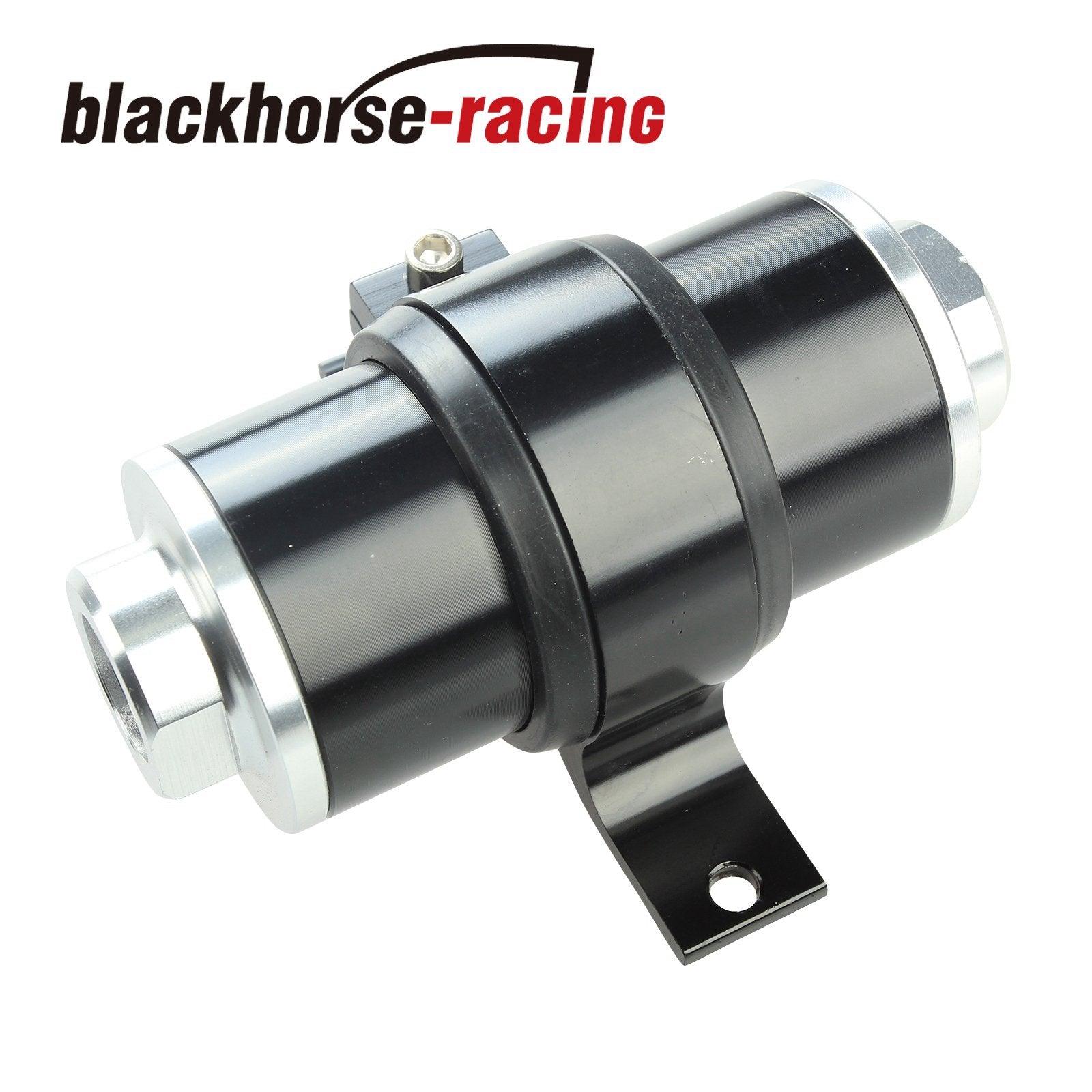 BLACK 30 MICRON BILLET ALUMINUM INLINE FUEL/PETROL FILTER+BRACKET AN6/AN8/AN10 - www.blackhorse-racing.com