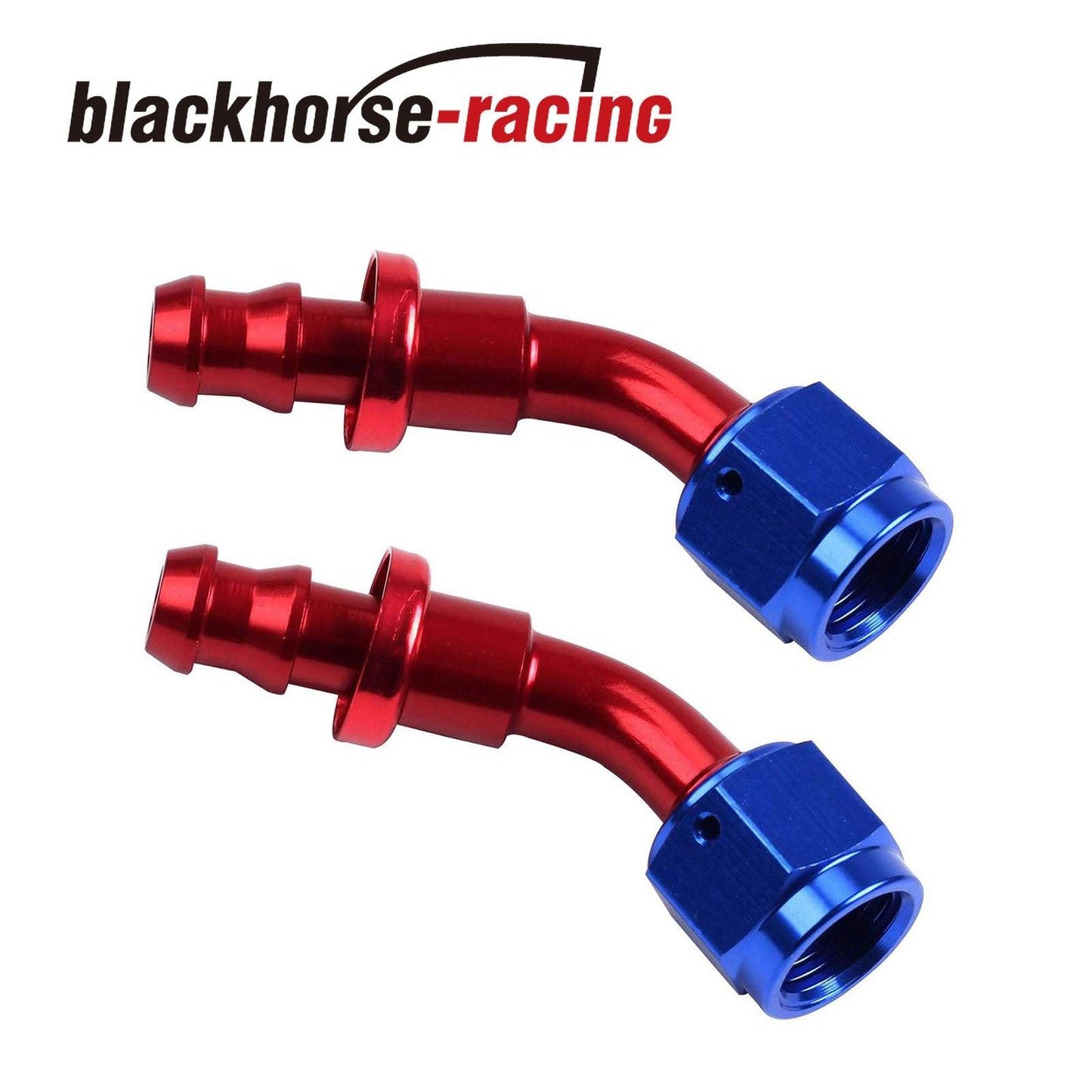 2PC Red & Blue 45 Degree Aluminum Push on Oil Fuel Line Hose End Fittings AN6 - www.blackhorse-racing.com