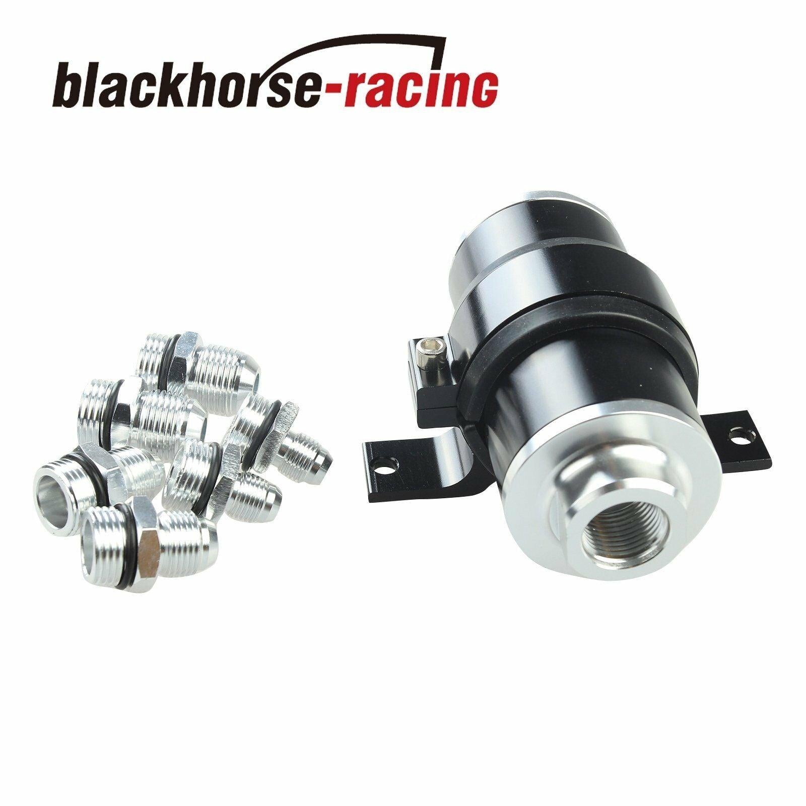 BLACK 30 MICRON BILLET ALUMINUM INLINE FUEL/PETROL FILTER+BRACKET AN6/AN8/AN10 - www.blackhorse-racing.com