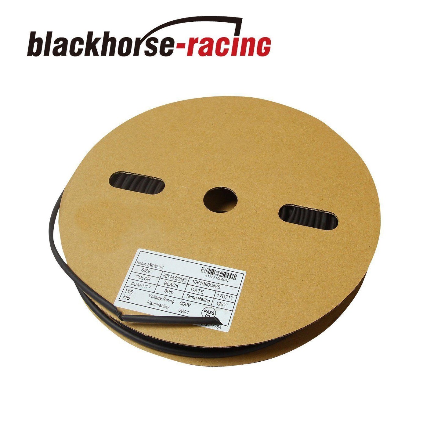 100 FT/100' Feet 3/16'' 5mm Polyolefin 2:1 Heat Shrink Tubing Tube Cable UL Black - www.blackhorse-racing.com