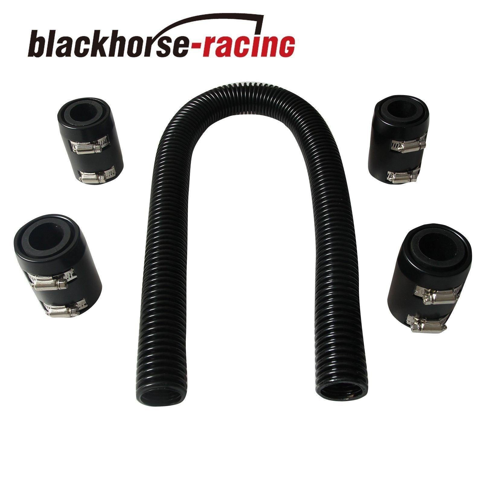 Black 48'' Stainless Steel Radiator Flexible Coolant Water Hose Kit + 4X Caps New - www.blackhorse-racing.com