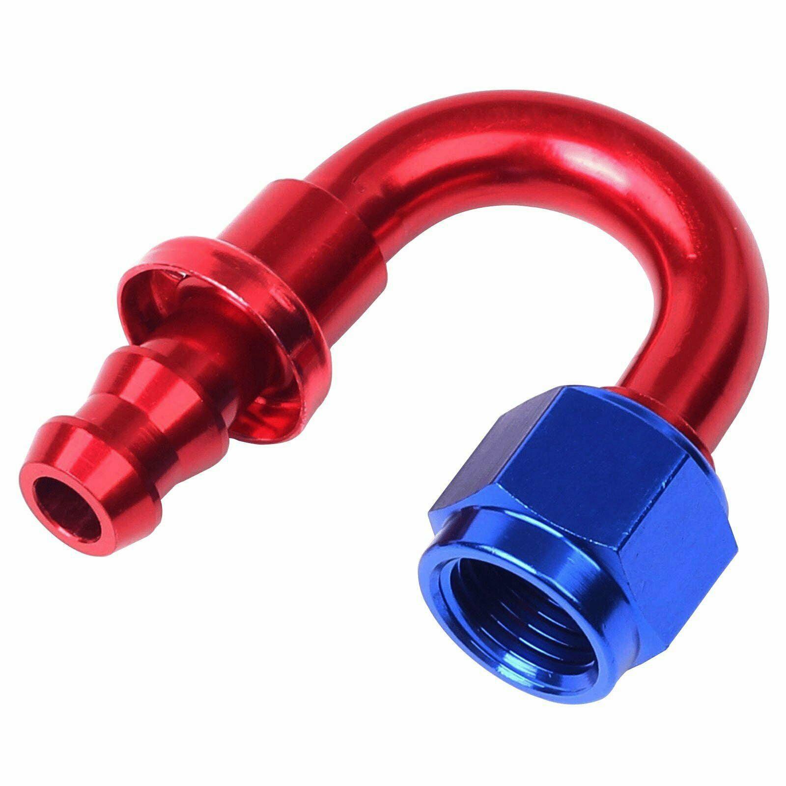 2PC Red & Blue 180 Degree Aluminum Push on Oil Fuel Line Hose End Fittings AN6 - www.blackhorse-racing.com