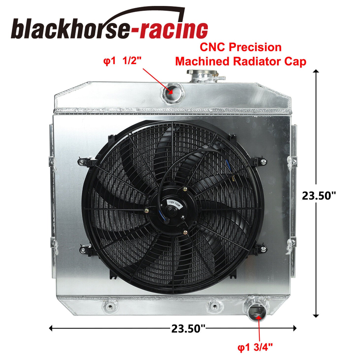 Aluminum Racing Radiator 3 Row + Fan Shroud For 1955-1957 Chevy Block V8 Bel Air