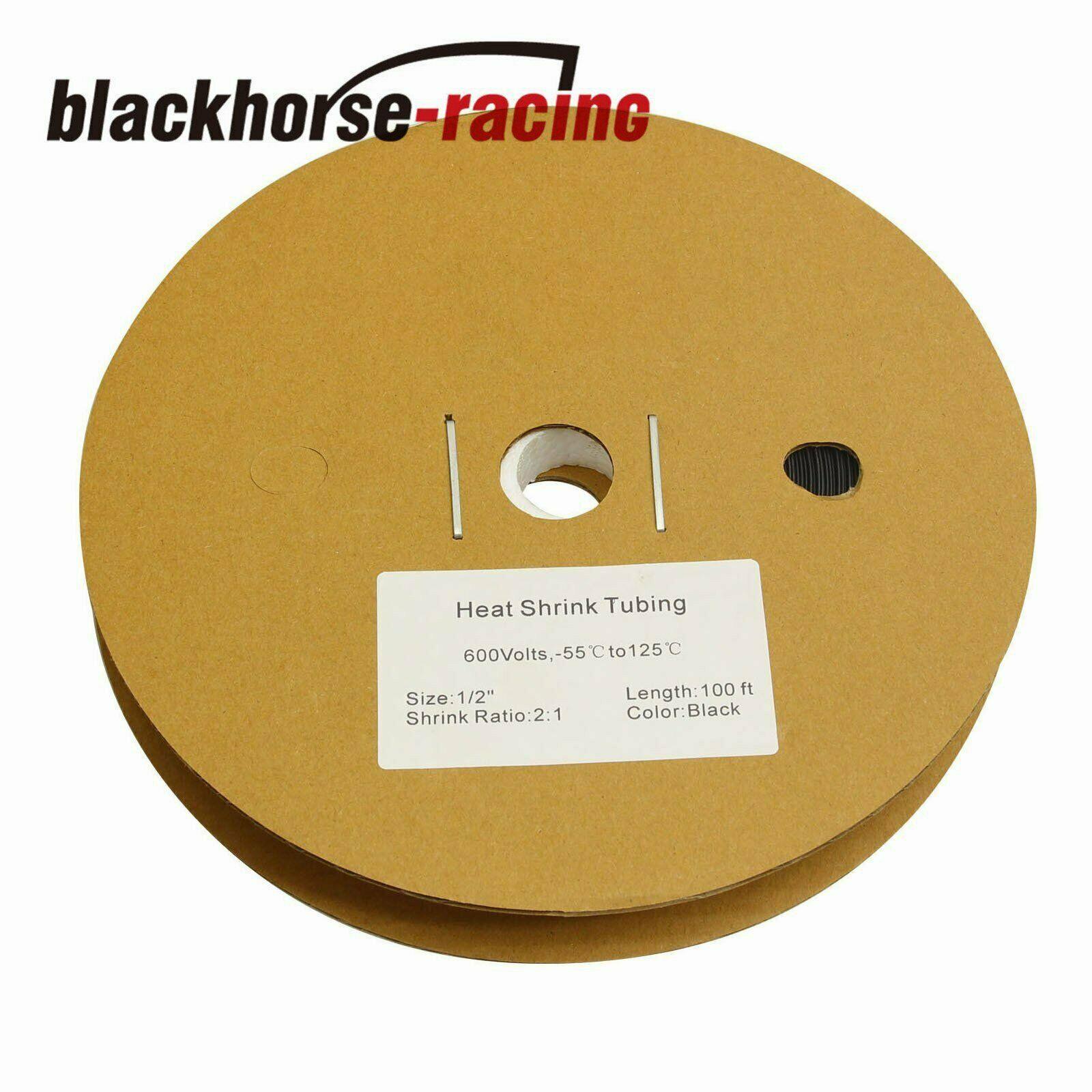 Black 1/2'' 100Feet 1/2'' 13mm Polyolefin 2:1 Heat Shrink Tubing Tube Cable - www.blackhorse-racing.com