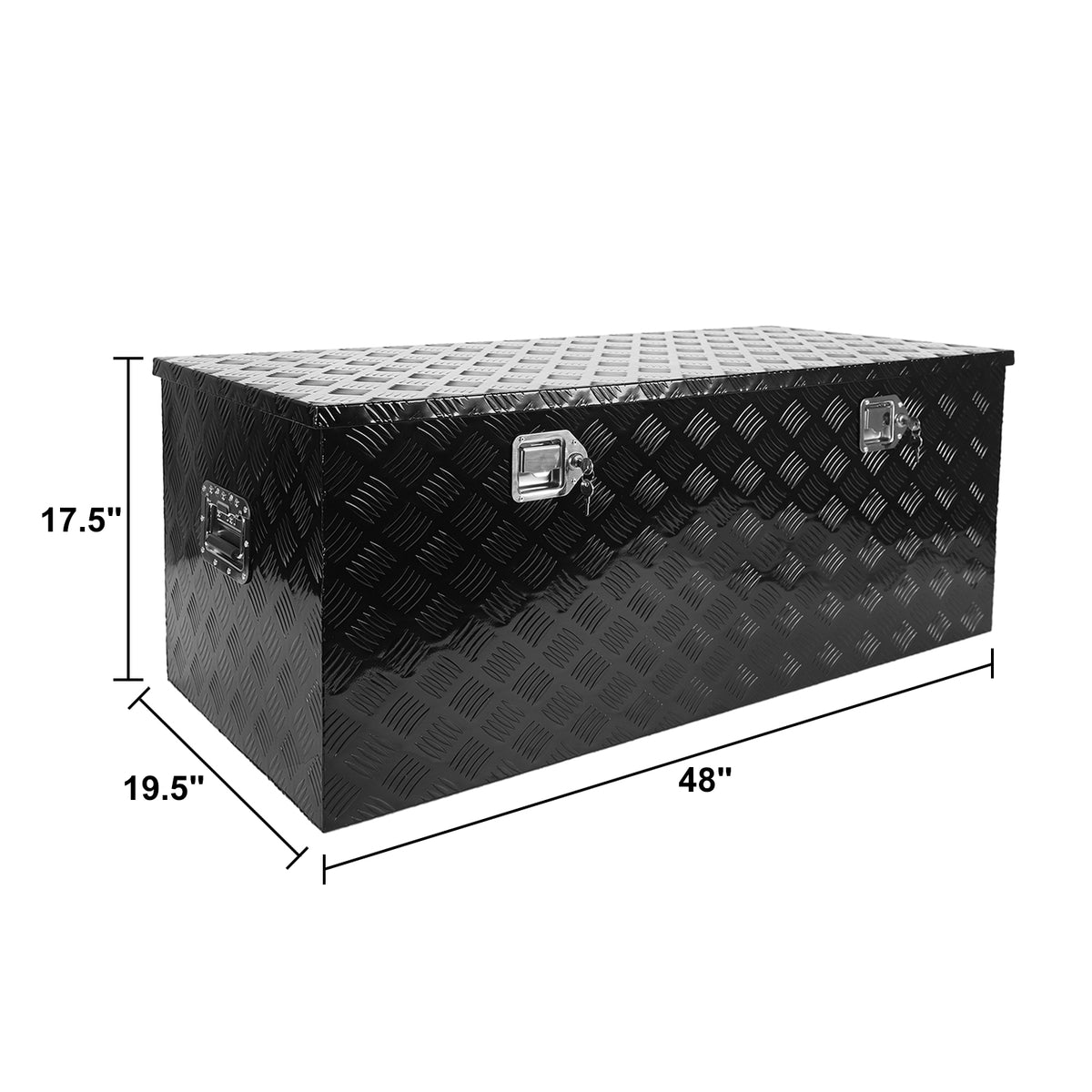 
                  
                    Heavy-duty aluminum striped lathe toolbox with side handle lock and key; 48 × 19.5 × 17.5 inches (approximately 122.9 × 49.5 cm) waterproof storage shelf
                  
                