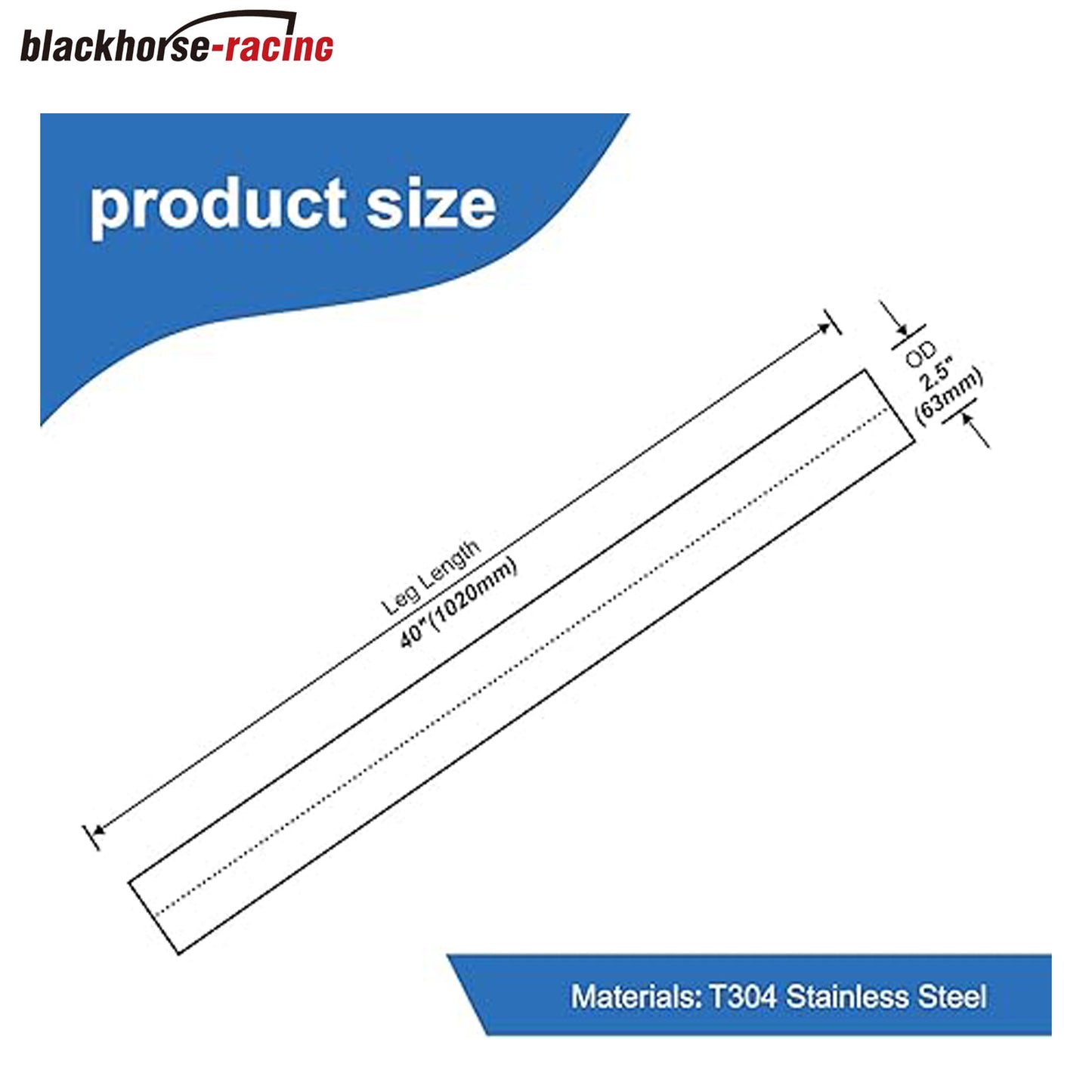 BLACKHORSE-RACING 2.5'' OD（63mm） 40 Inch Length Straight Exhaust Pipe,T304 Stainless Steel,Universal Fitment - 1PC - www.blackhorse-racing.com