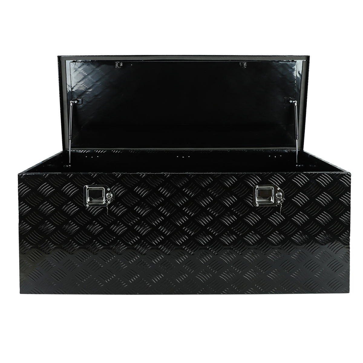 
                  
                    Heavy-duty aluminum striped lathe toolbox with side handle lock and key; 48 × 19.5 × 17.5 inches (approximately 122.9 × 49.5 cm) waterproof storage shelf
                  
                