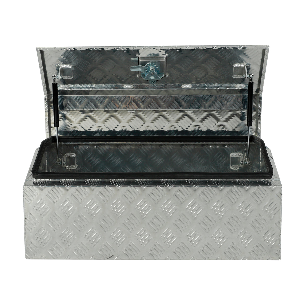 
                  
                    30-inch (approximately 76.2 cm) heavy-duty aluminum truck toolbox with dome lid, designed for retrieving RV trailers; the toolbox includes a lock and key; waterproof – Silver
                  
                