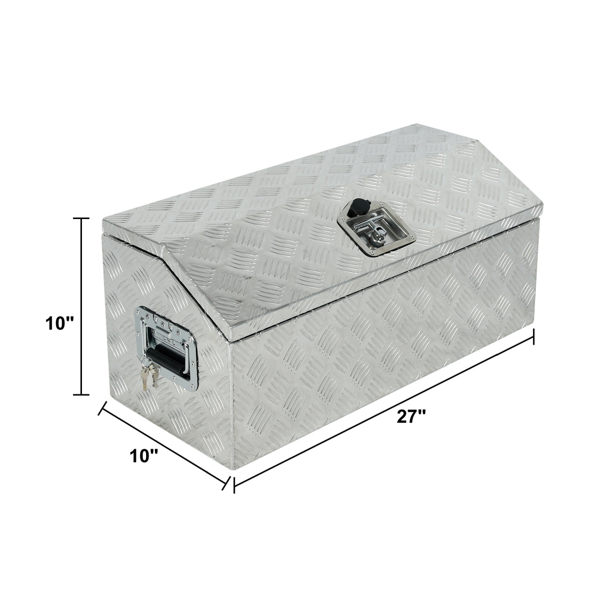 
                  
                    30-inch (approximately 76.2 cm) heavy-duty aluminum truck toolbox with dome lid, designed for retrieving RV trailers; the toolbox includes a lock and key; waterproof – Silver
                  
                