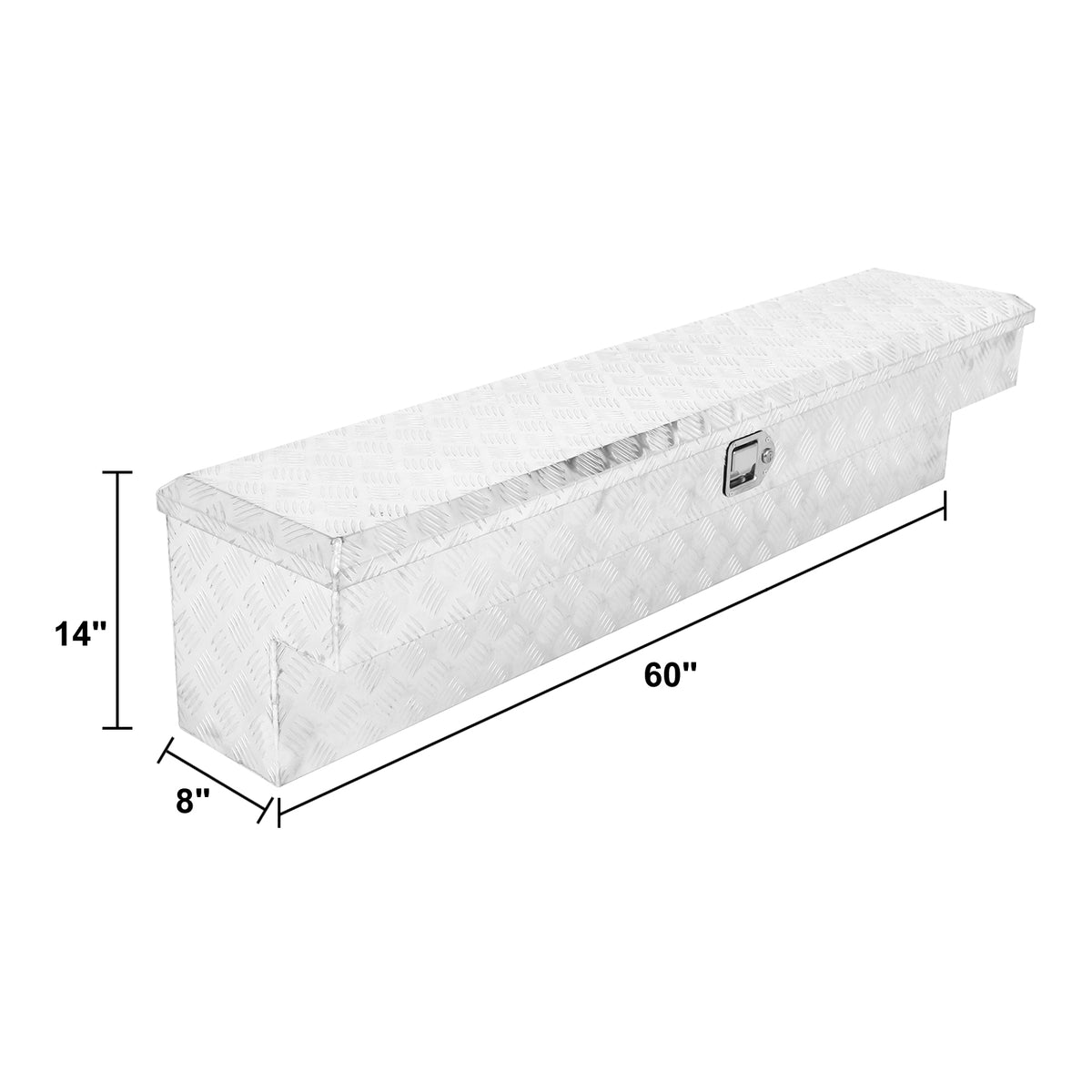 
                  
                    Side Mount Truck Tool Box 60"X8"X14" Aluminum Pickup Truck Bed Tool Box Trailer Storage with Lock Key 5 Bar Tread-Silver
                  
                