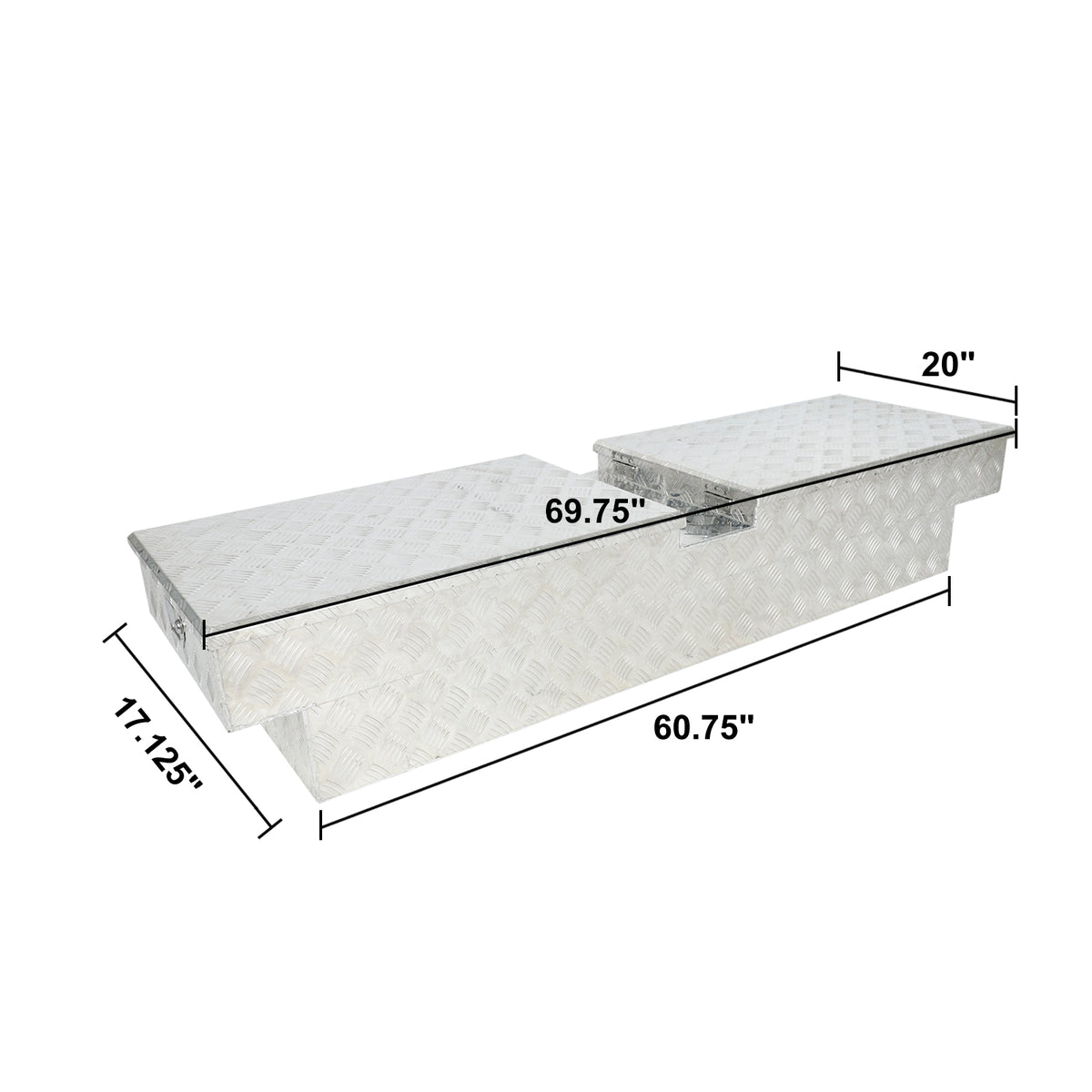 
                  
                    Heavy-duty aluminum striped pickup truck tool box – aluminum striped storage container suitable for pickup trucks, RVs, and trailers; dimensions: 70 × 20 × 13 inches (approx. 177.8 × 50.8 × 33.0 cm); includes lock and key (silver).
                  
                