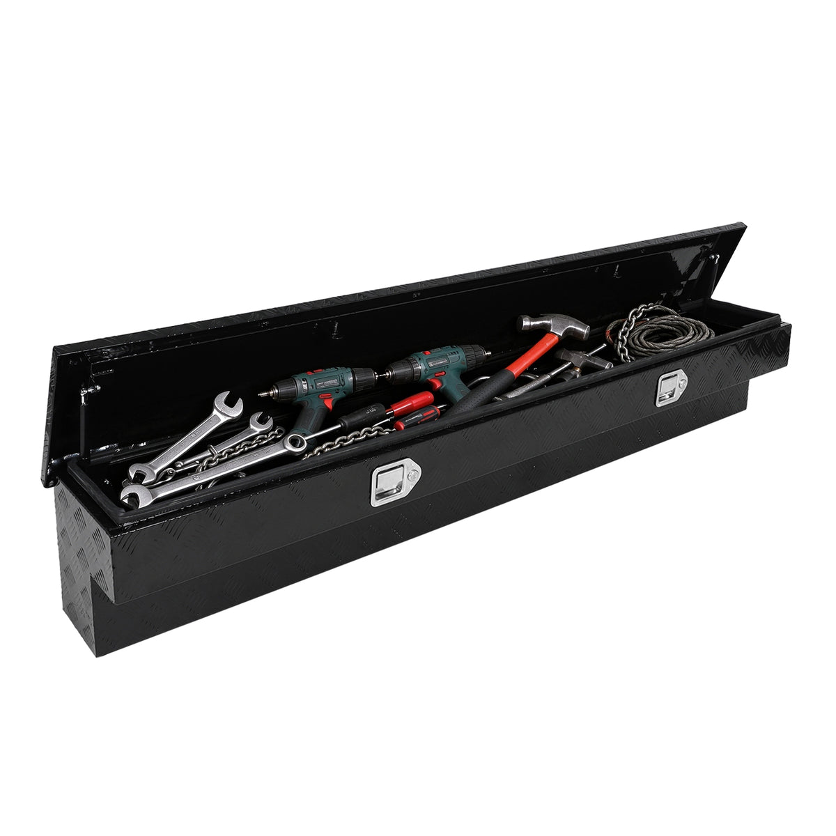 
                  
                    Side-mounted truck toolbox (182.88 cm × 30.48 cm) – Aluminum pickup truck toolbox; Towing storage strap with locked key (5 pieces) – Pedal – Black
                  
                