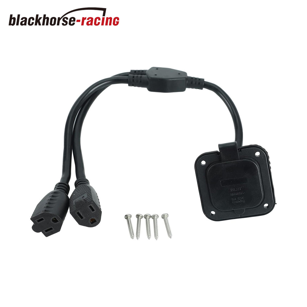 15 Amp Weatherproof AC Power Inlet Port Plug - 125 V NEMA 5-15R RV Electrical Outlet Kit with Integrated Dual 18