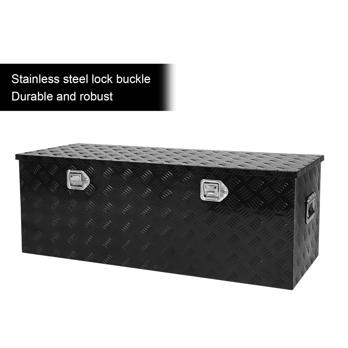 
                  
                    Heavy-duty aluminum striped lathe toolbox with side handle lock and key; 48 × 19.5 × 17.5 inches (approximately 122.9 × 49.5 cm) waterproof storage shelf
                  
                