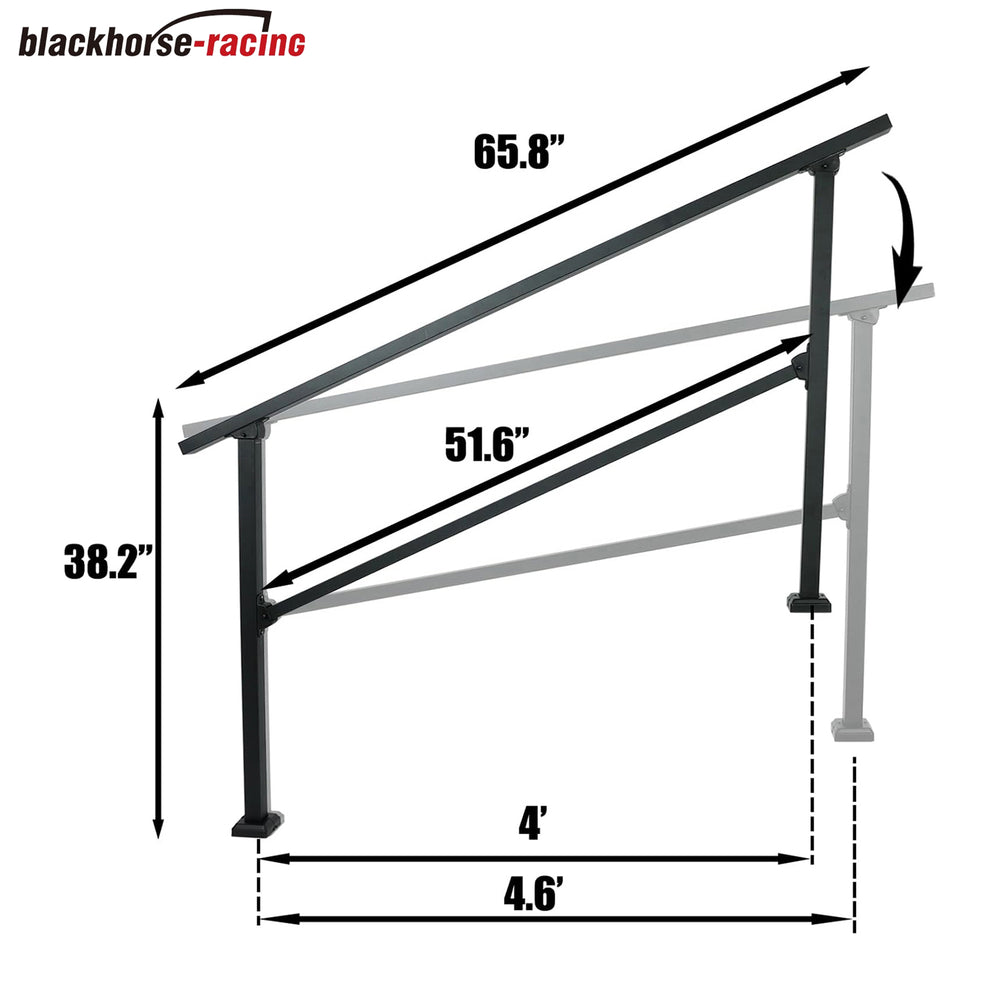 5 Steps Handrails Deck Handrails Stair Railing Indoor Black Wrought Iron Hand Rails for Outdoor Steps Railing Kit (4-5 Steps Handrail)