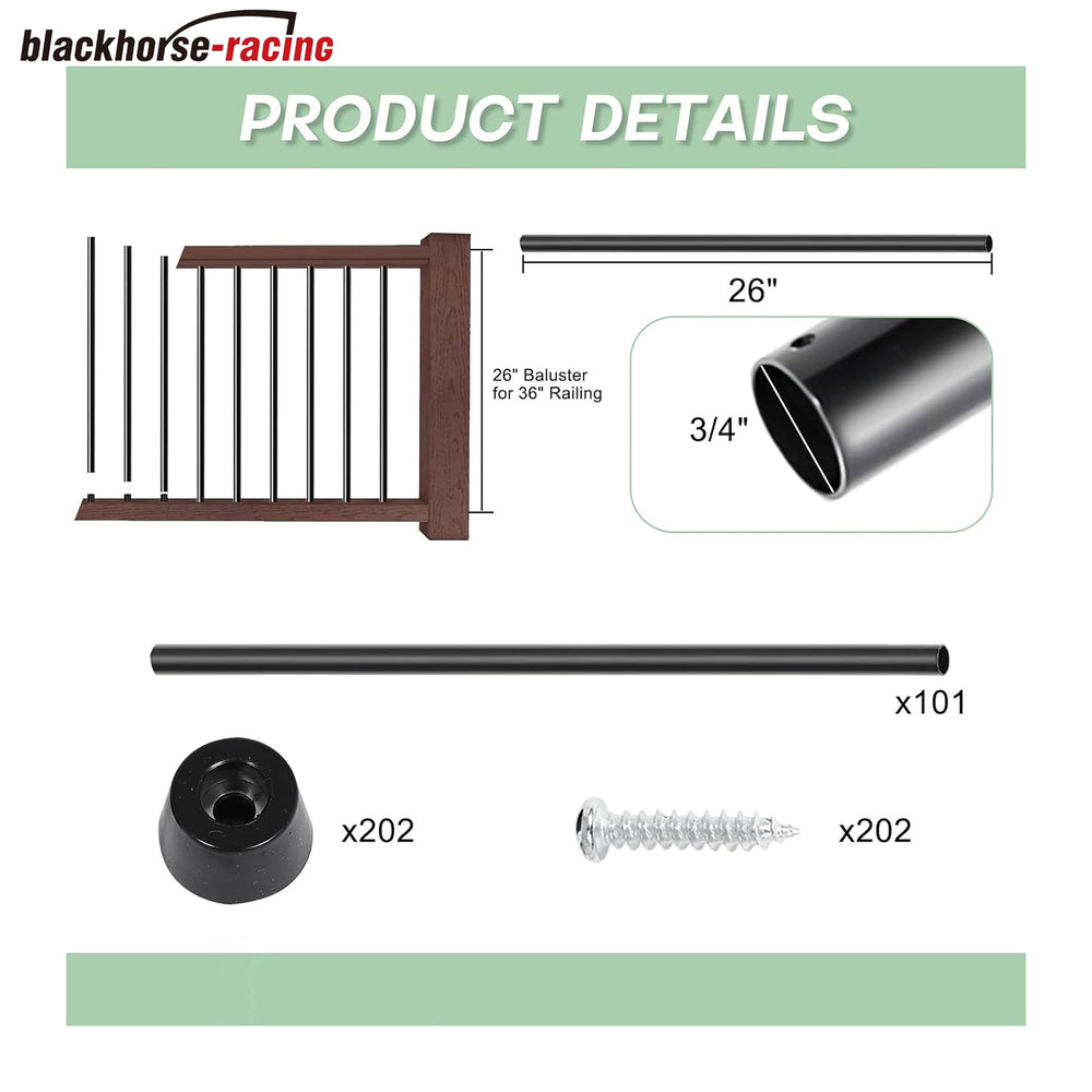 
                  
                    101 Pack 26 Inch Aluminum Deck Balusters 3/4" Diameter Hollow Round Balusters for Deck Railing Deck Spindles with Screws for Railing Fencing Balusters Staircase Spindles with Connectors
                  
                