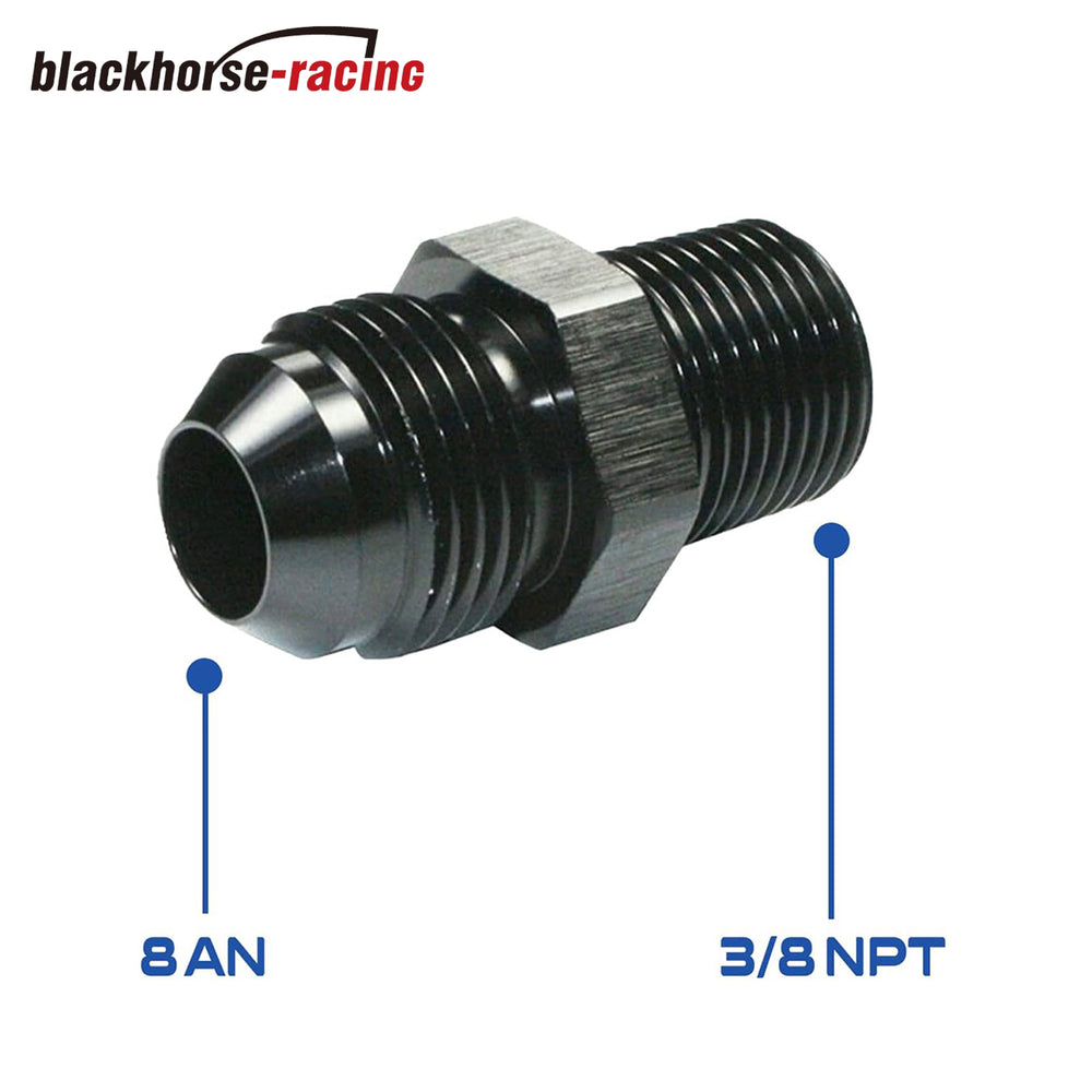 8AN to 3/8 NPT Male Hose Fitting Adapter, Universal Aluminum Flare Male 8AN to 3/8'' NPT Union Fuel Oil Line Pipe Connector Black Anodized