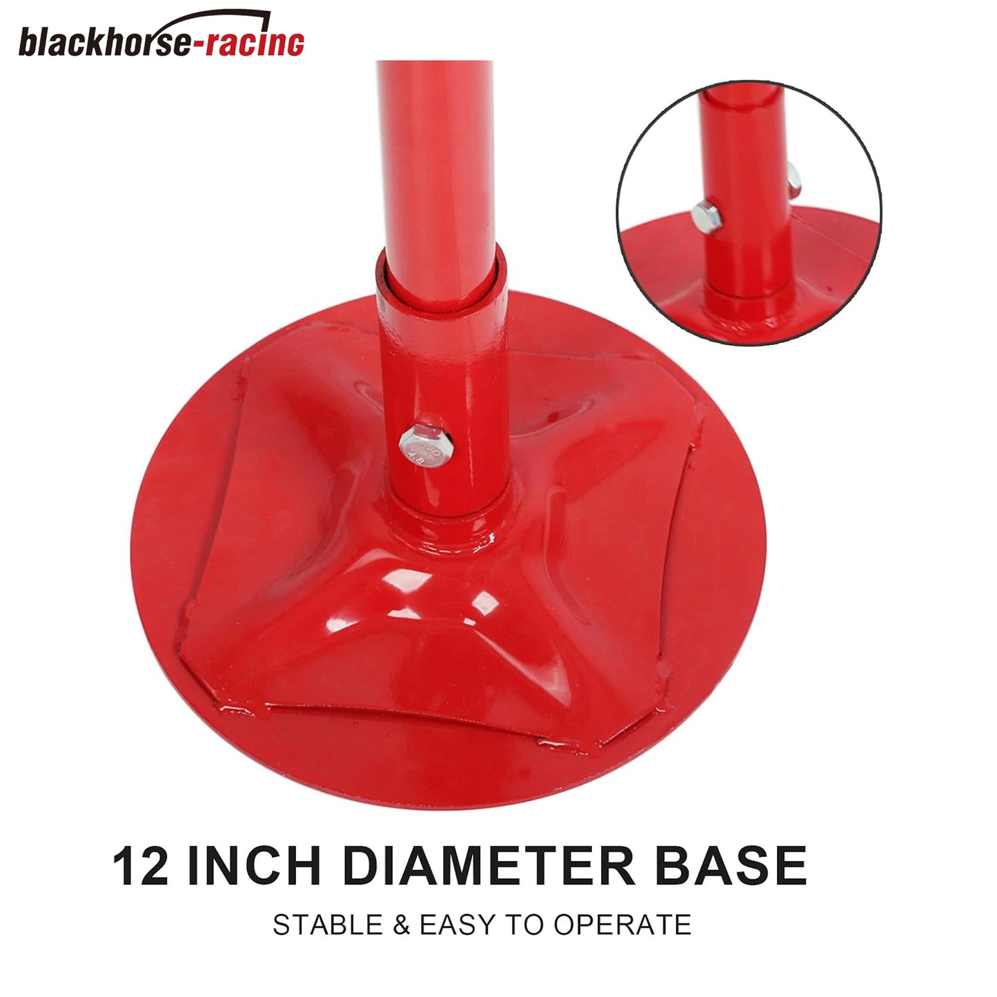 
                  
                    Underhoist Support Stand, 3/4 Ton Capacity, 12 Inch Diameter Base, Contoured Saddle, Bearing Mounted Spin Handle, Self-Locking Acme Threaded Screw
                  
                
