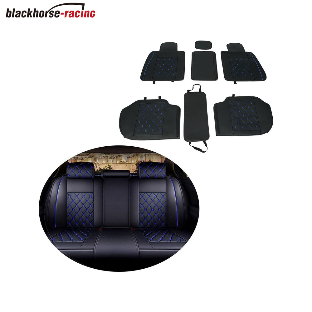Car Seat Cover Custom Fit for GMC Sierra 1500 2500 3500 2007-2021 Chevy Silverado 1500 2500 3500, Leather Protector （Black + Blue Line）