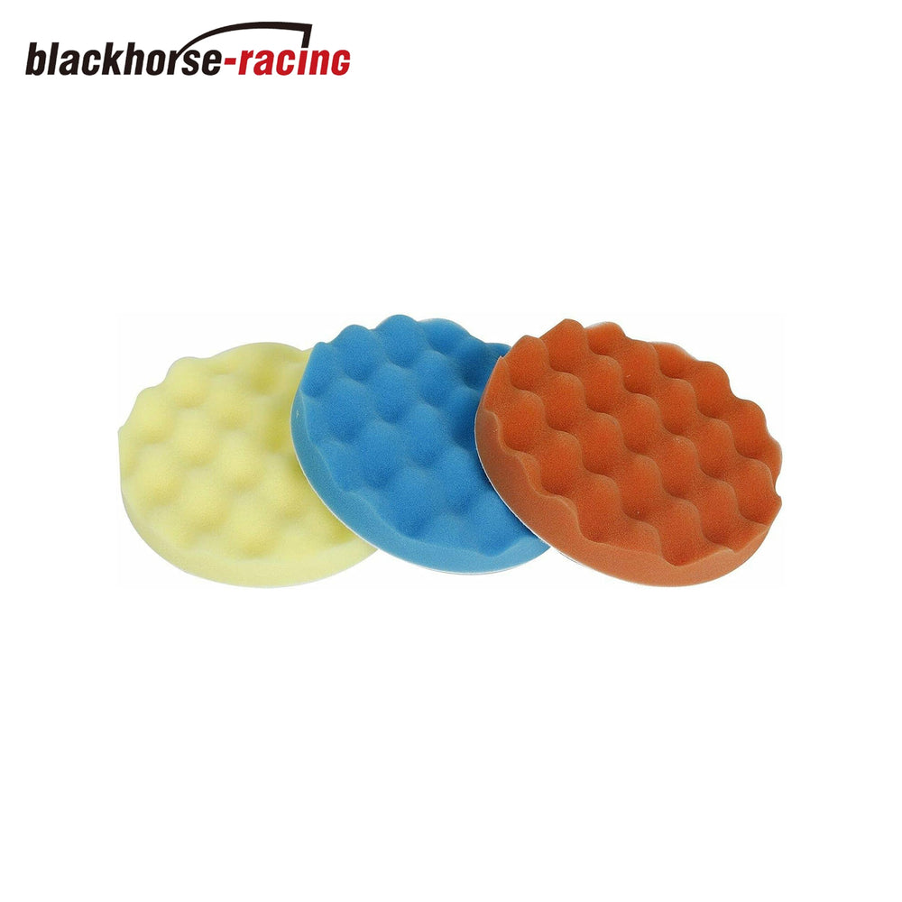 4 Pieces 7inch Car Polisher Soft Wave Foam Black & Orange & Blue& Yellow Waffle Pad Buffing Sponge Pads