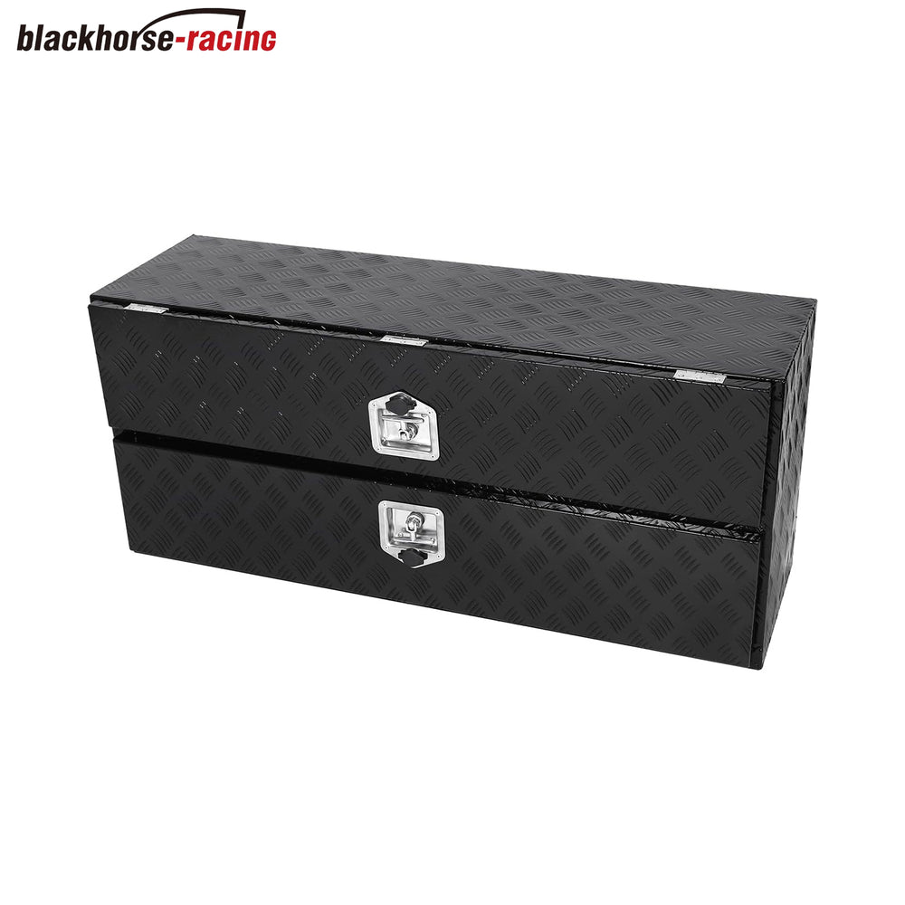 Aluminum Truck Tool Box w/Two Door,5 Bar Tread Truck Storage box w/Lock For Organization,Multifunction Black 48