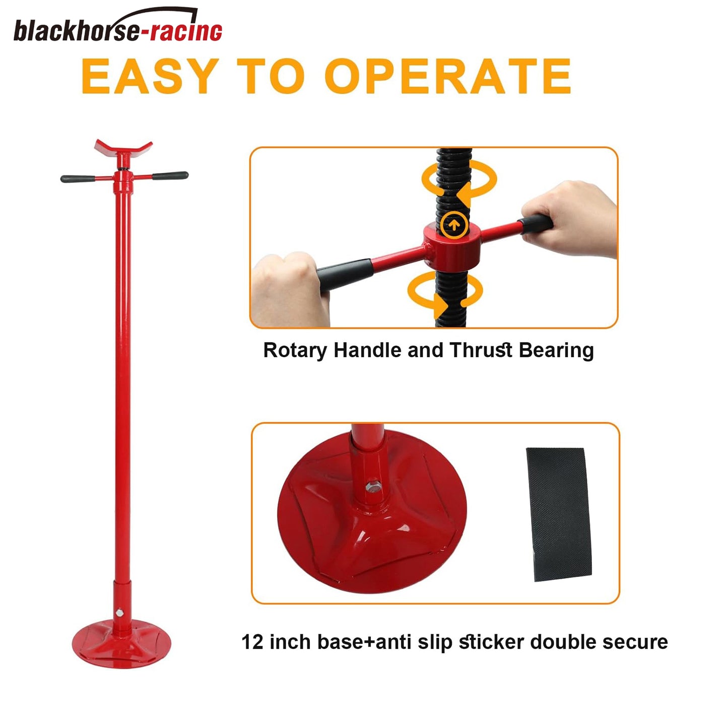 
                  
                    Underhoist Support Stand, 3/4 Ton Capacity, 12 Inch Diameter Base, Contoured Saddle, Bearing Mounted Spin Handle, Self-Locking Acme Threaded Screw
                  
                
