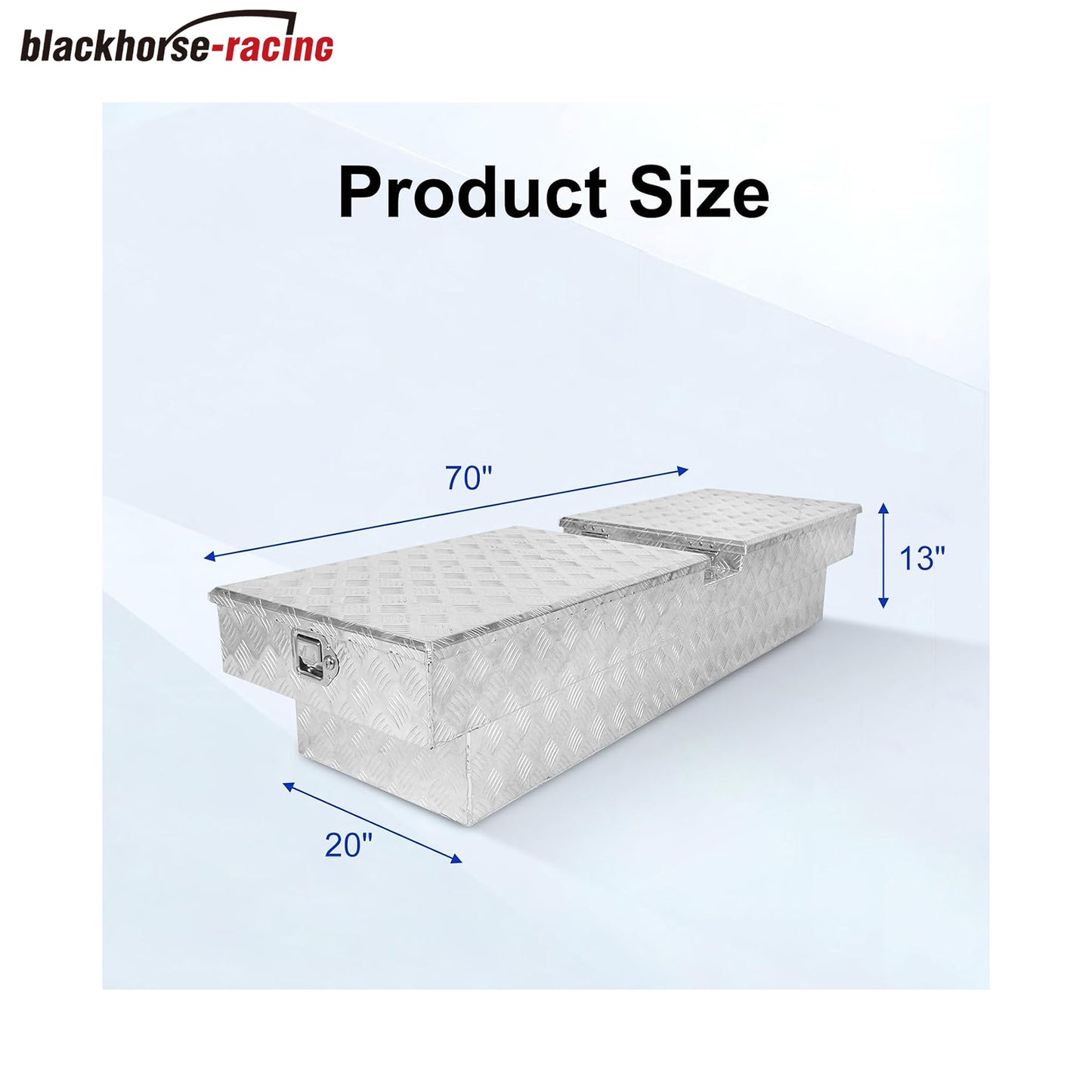 
                  
                    Heavy-duty aluminum striped pickup truck tool box – aluminum striped storage container suitable for pickup trucks, RVs, and trailers; dimensions: 70 × 20 × 13 inches (approx. 177.8 × 50.8 × 33.0 cm); includes lock and key (silver).
                  
                