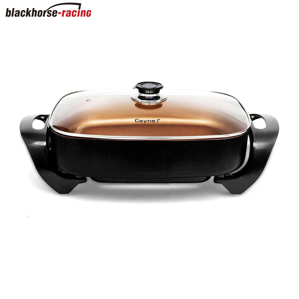 Professional Non-stick Copper Electric Skillet Jumbo, Deep Dish with Tempered Glass Vented Lid, Upgrade Thermostat, 16”x 12”x 3.15”- 8 quart