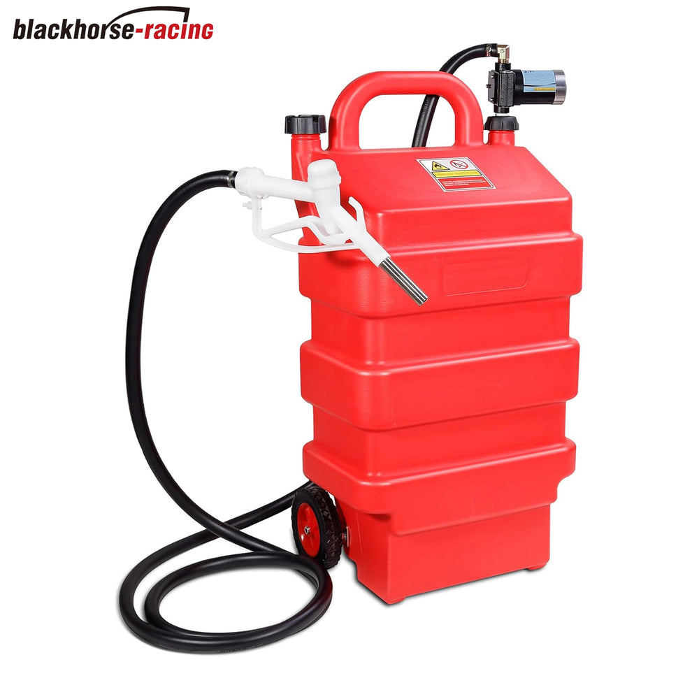 16 Gallon 60L Portable Fuel Caddy Tank with 12V DC Electric Gasoline Diesel Fuel Transfer Pump, Switch Control, Wheels, for Gasoline Diesel Kerosene & More