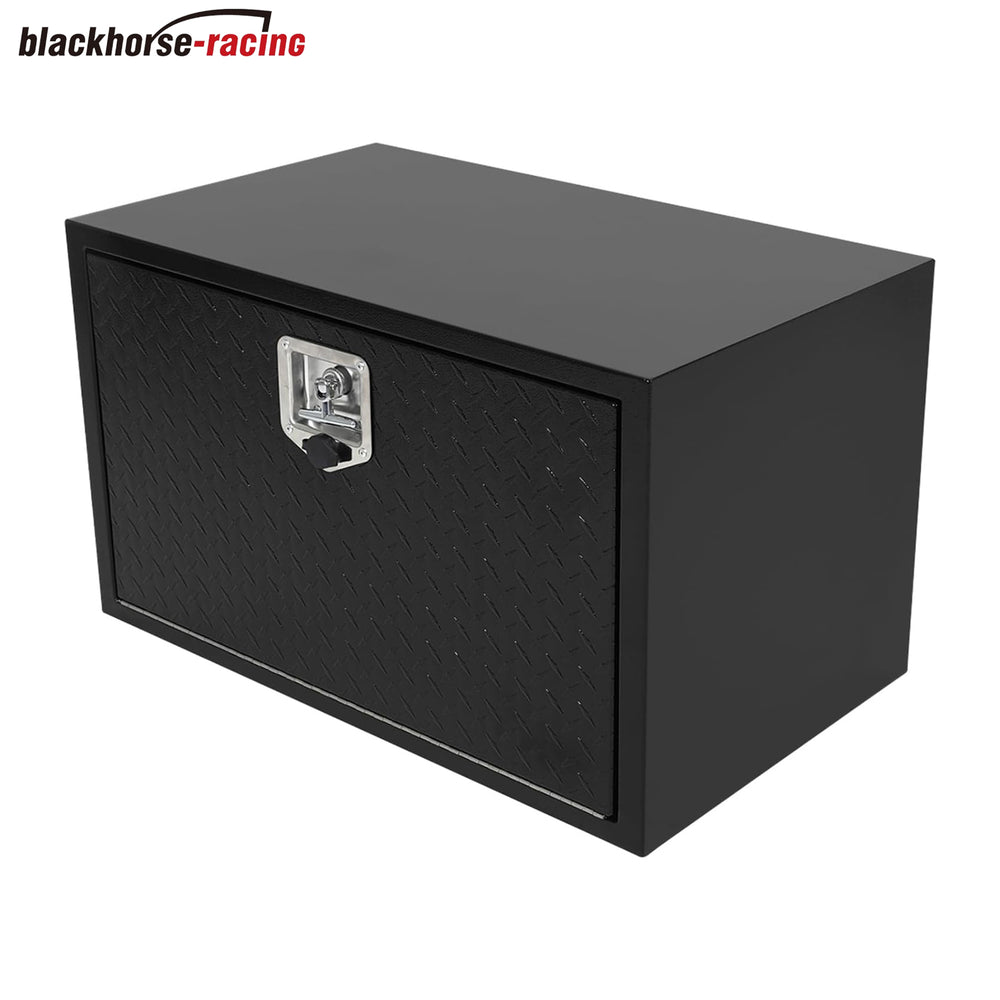 Black Steel Underbody Truck Tool Box with Aluminum Door, Heavy Duty Tool Box Organizer Chest with T-Handle Lock, 30 x 18 x 18 inch Waterproof Storage Box for Pickup, Truck Bed, RV, Trailer